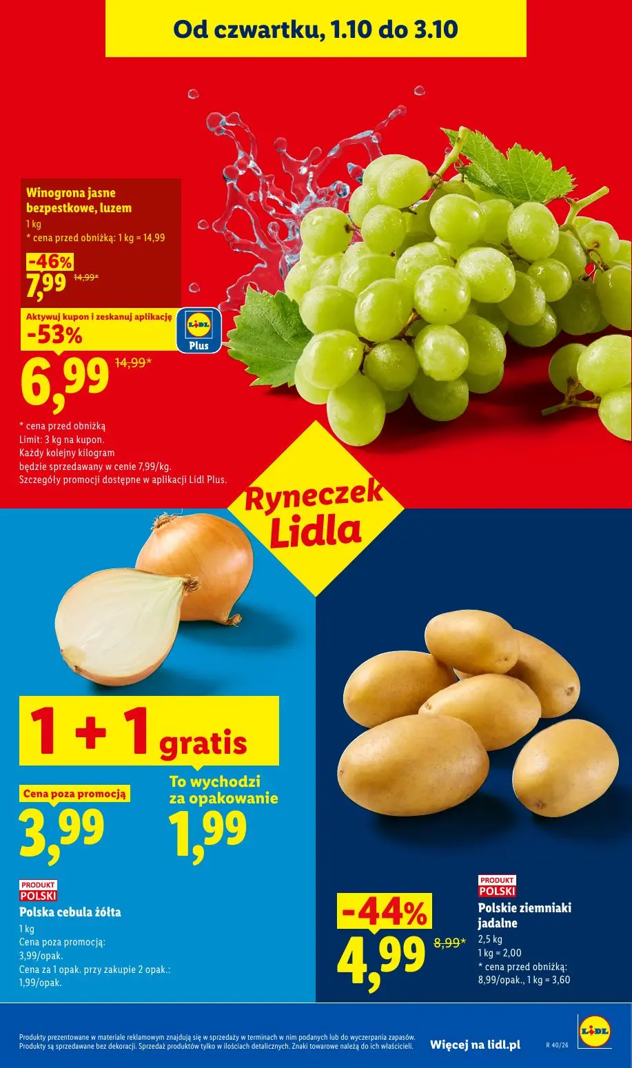 Lidl gazetka, strona 47 z 109 — Winogrona jasne bezpestkowe, luzem, Polskie ziemniaki jadalne, Polska cebula żółta