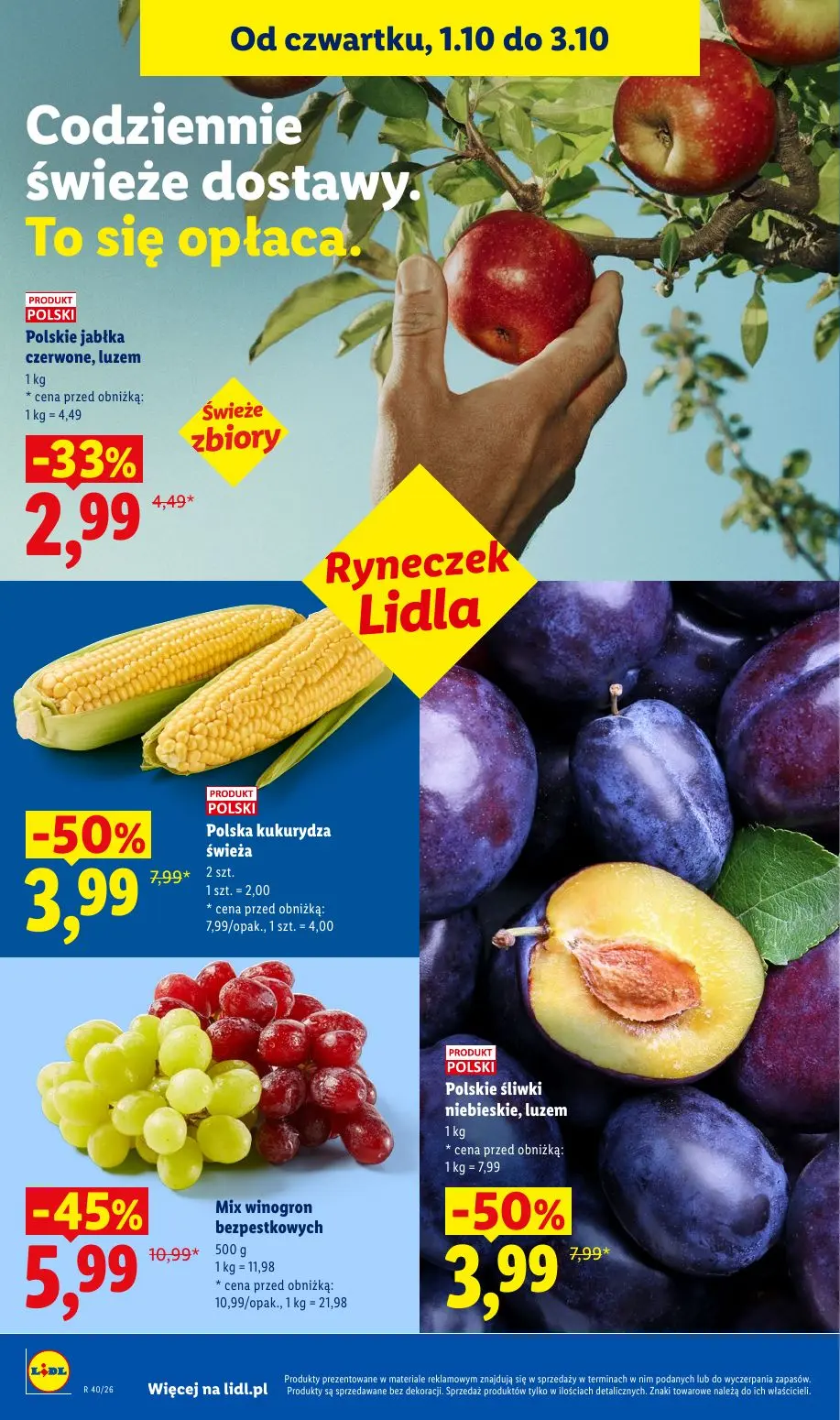 Lidl gazetka, strona 48 z 109 — Mix winogron bezpestkowych, Polska kukurydza świeża, Polskie śliwki niebieskie, luzem