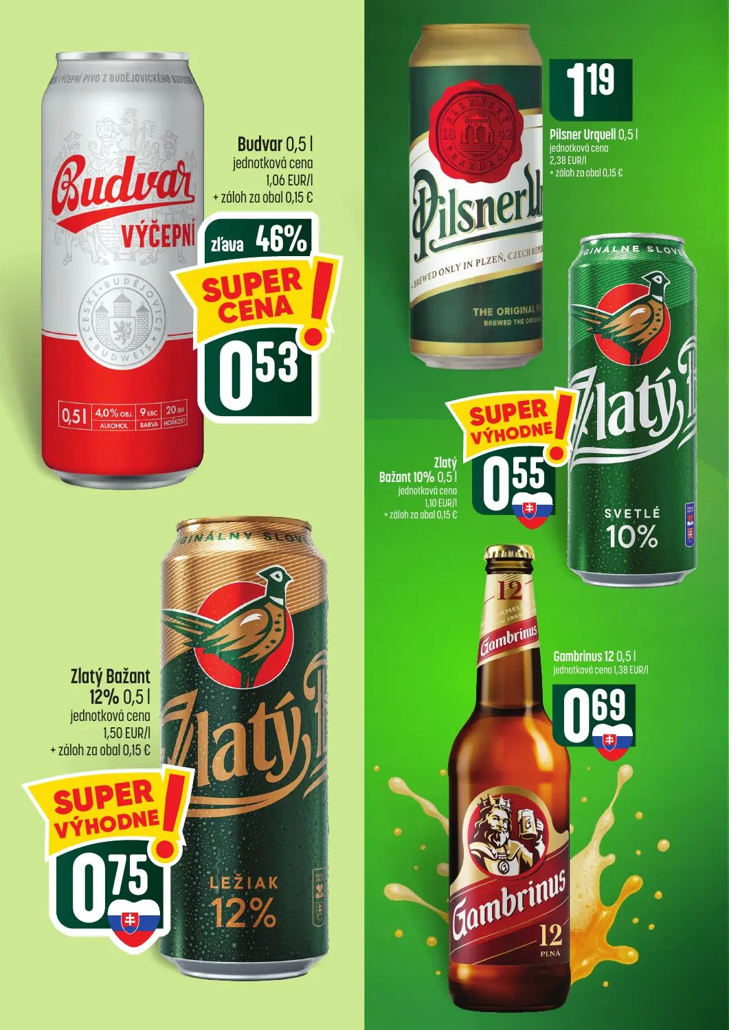 Coop Tempo leták, strana 50 z 62 — Budvar, Pilsner Urquell, Zlatý Bažant 10%