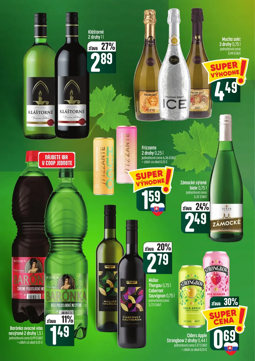 Coop Tempo leták, strana 52 z 62 — Kláštorné, Zámocké sýtené biele, Müller Thurgau Cabernet Sauvignon