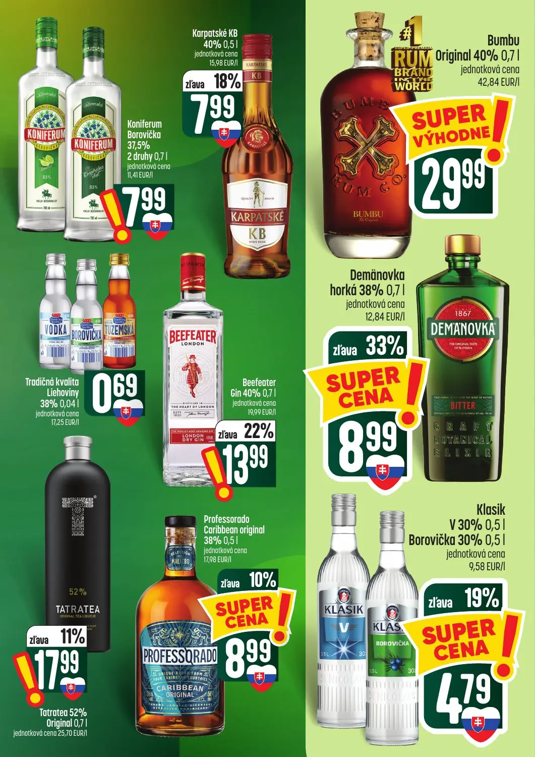 Coop Tempo leták, strana 53 z 62 — Demänovka horká, Beefeater Gin, Tatratea Original