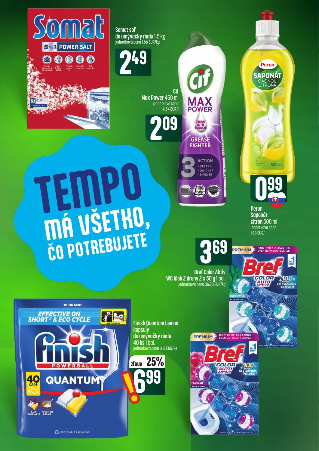Coop Tempo leták, strana 55 z 62 — Finish Quantum Lemon kapsuly do umývačky riadu, Somat soľ do umývačky riadu, Cif Max Power