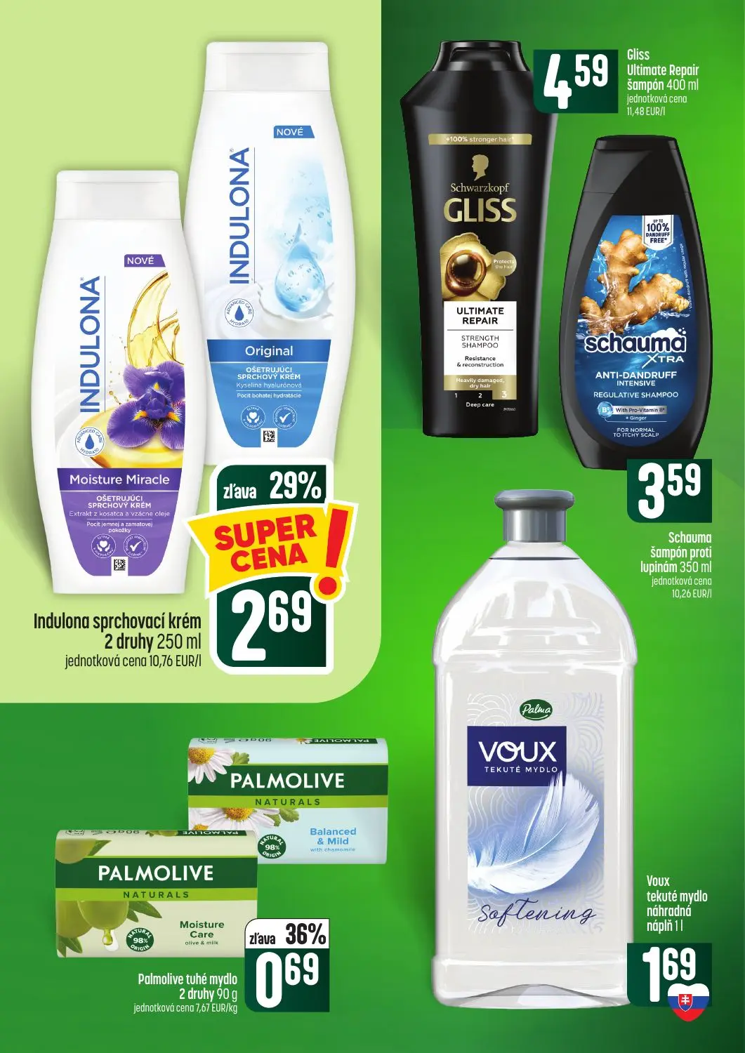 Coop Tempo leták, strana 56 z 62 — Indulona sprchovací krém, Palmolive tuhé mydlo, Gliss Ultimate Repair šampón