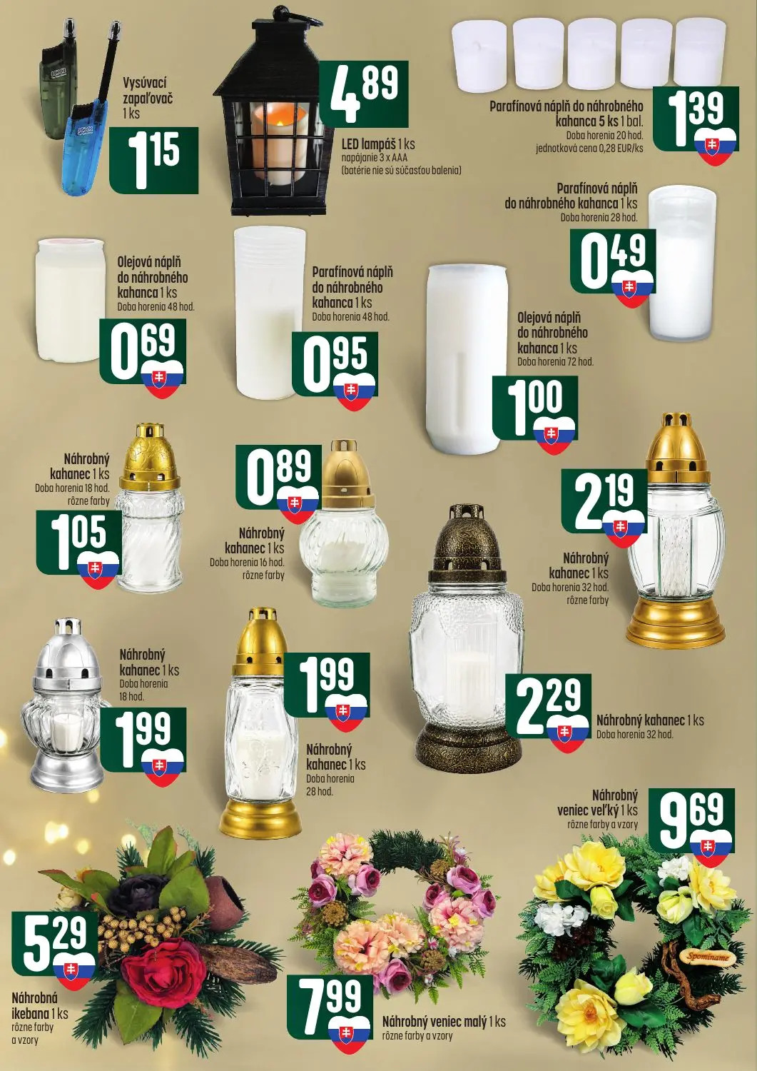 Coop Tempo leták, strana 61 z 62 — Vysúvací zapaľovač, LED lampáš, Parafínová náplň do náhrobného kahanca