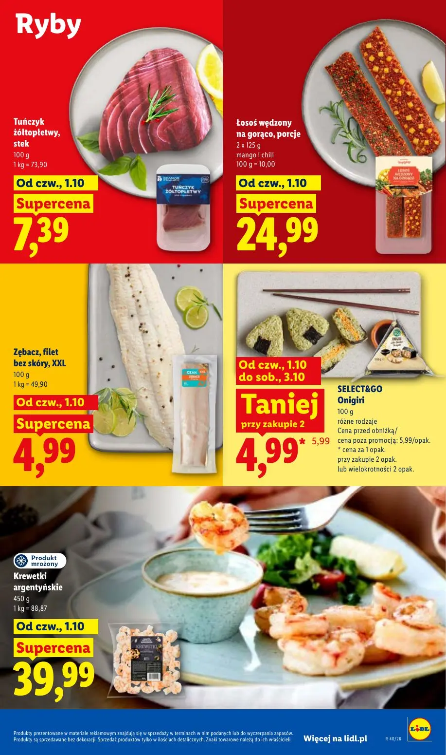 Lidl gazetka, strona 63 z 109 — SELECT&GO Onigiri, Tuńczyk żółtopłetwy, stek, Łosoś wędzony na gorąco, porcje mango i chili