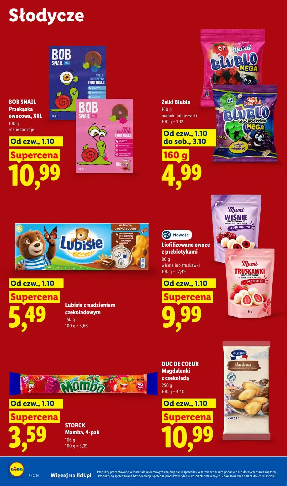 Lidl gazetka, strona 64 z 109 — BOB SNAIL Przekąska owocowa, XXL, Żelki Blublo, Lubisie z nadzieniem czekoladowym