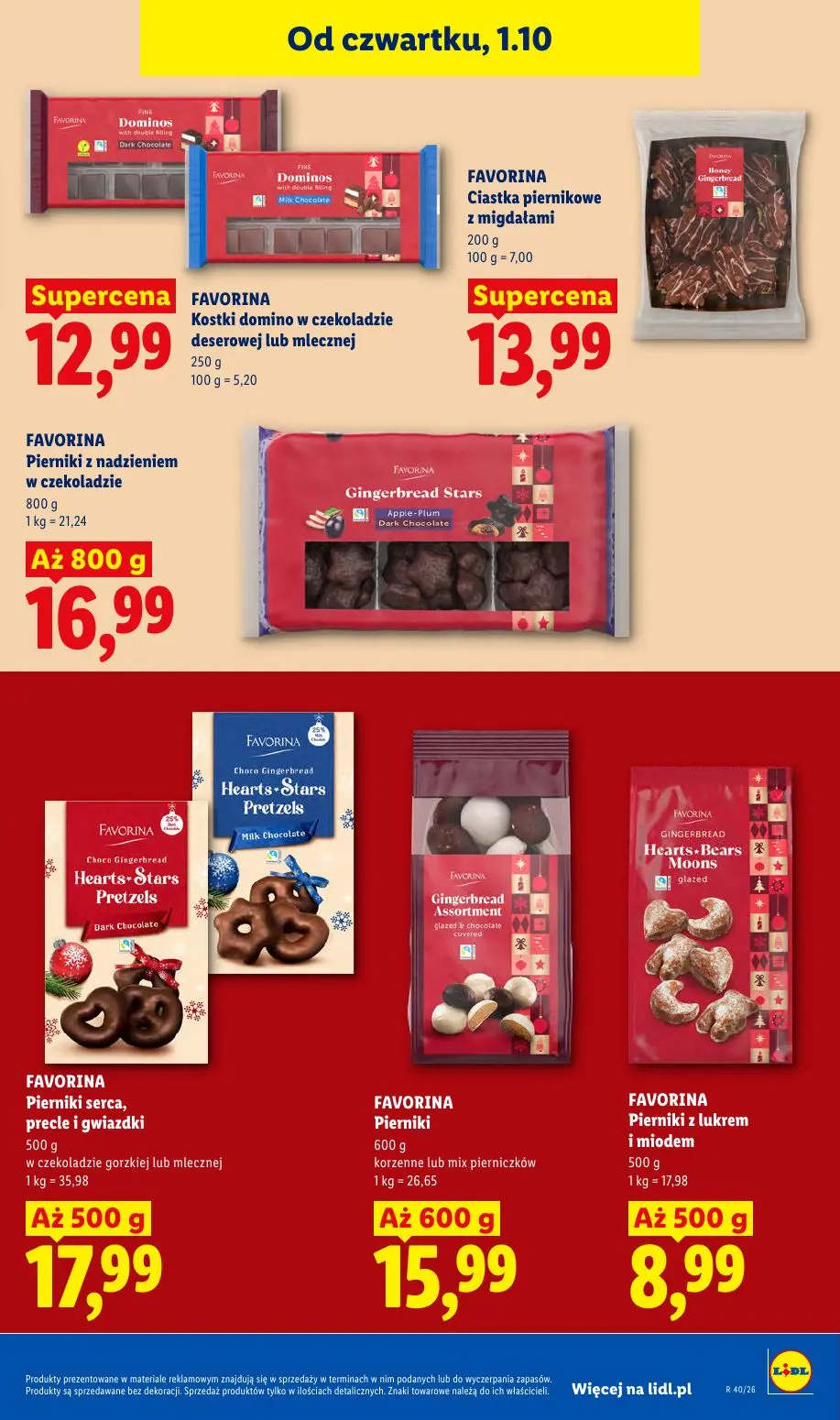 Lidl gazetka, strona 73 z 109 — FAVORINA Kostki domino w czekoladzie deserowej lub mlecznej, FAVORINA Ciastka piernikowe z m…