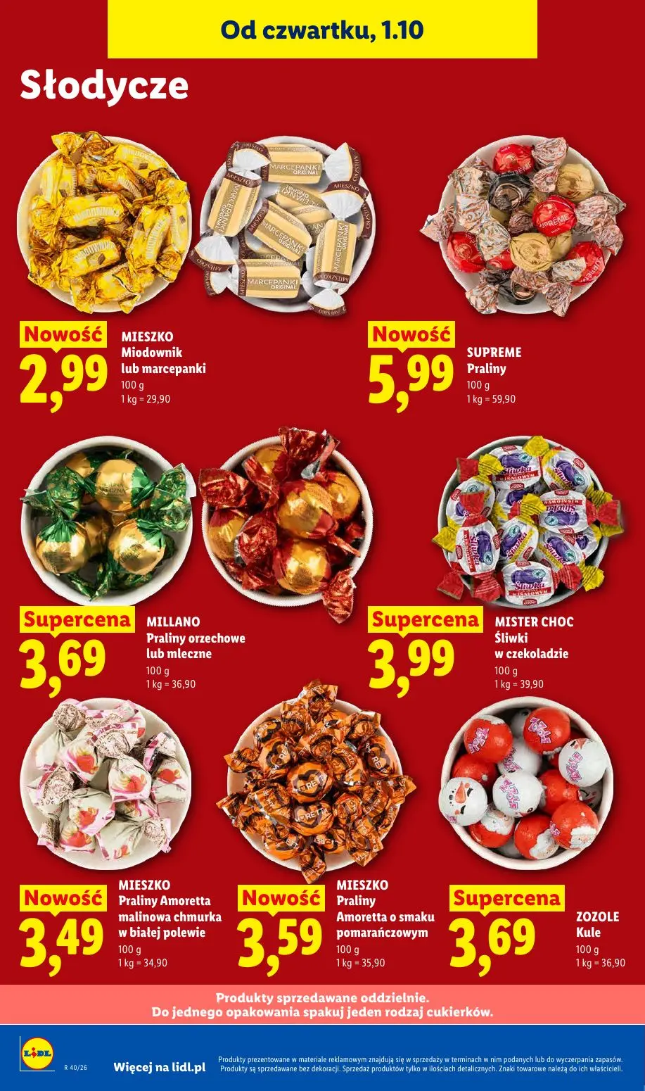 Lidl gazetka, strona 76 z 109 — MIESZKO Miodownik lub marcepanki, SUPREME Praliny, MILLANO Praliny orzechowe lub mleczne