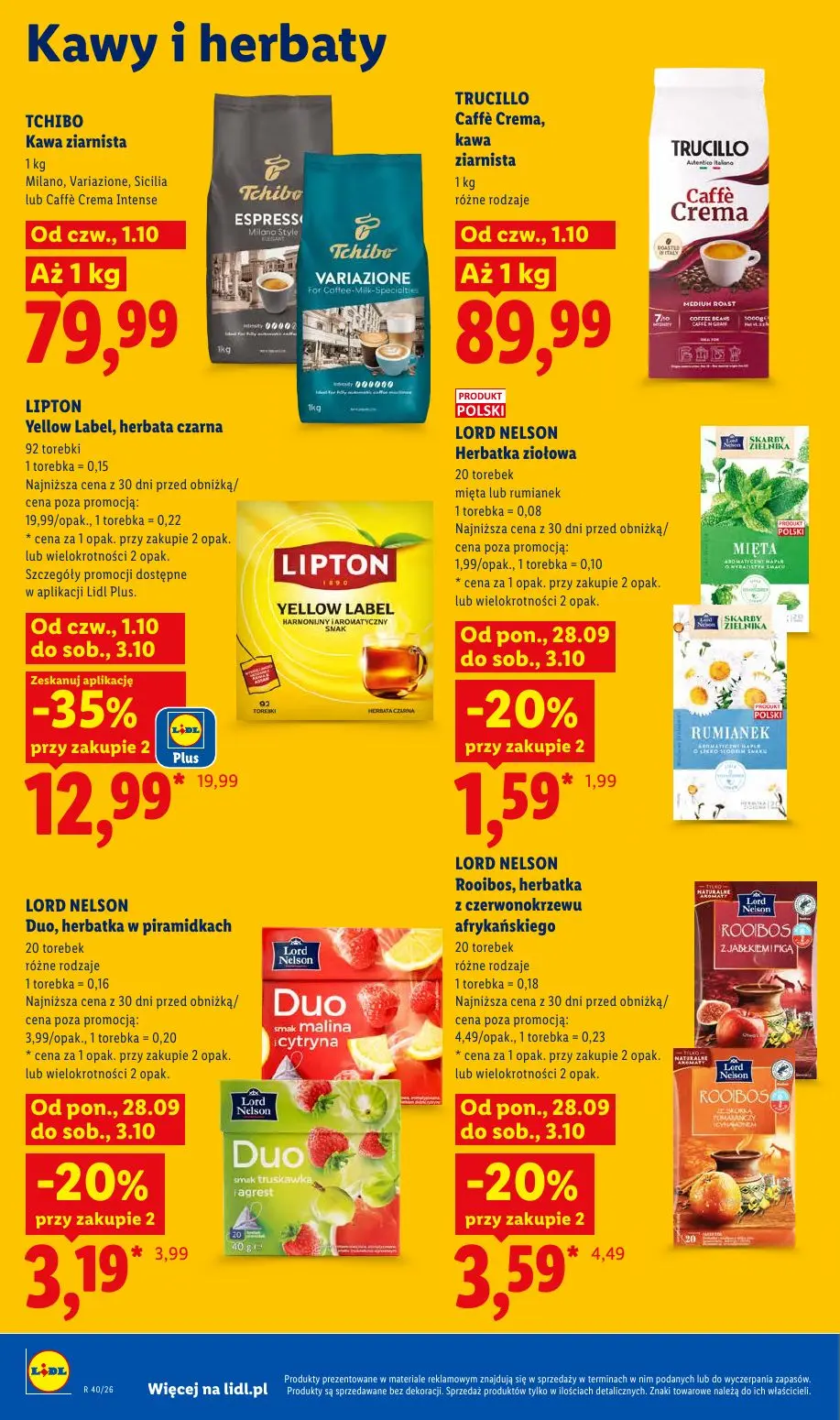 Lidl gazetka, strona 78 z 109 — LIPTON Yellow Label, herbata czarna, LORD NELSON Rooibos, herbatka z czerwonokrzewu afrykańs…