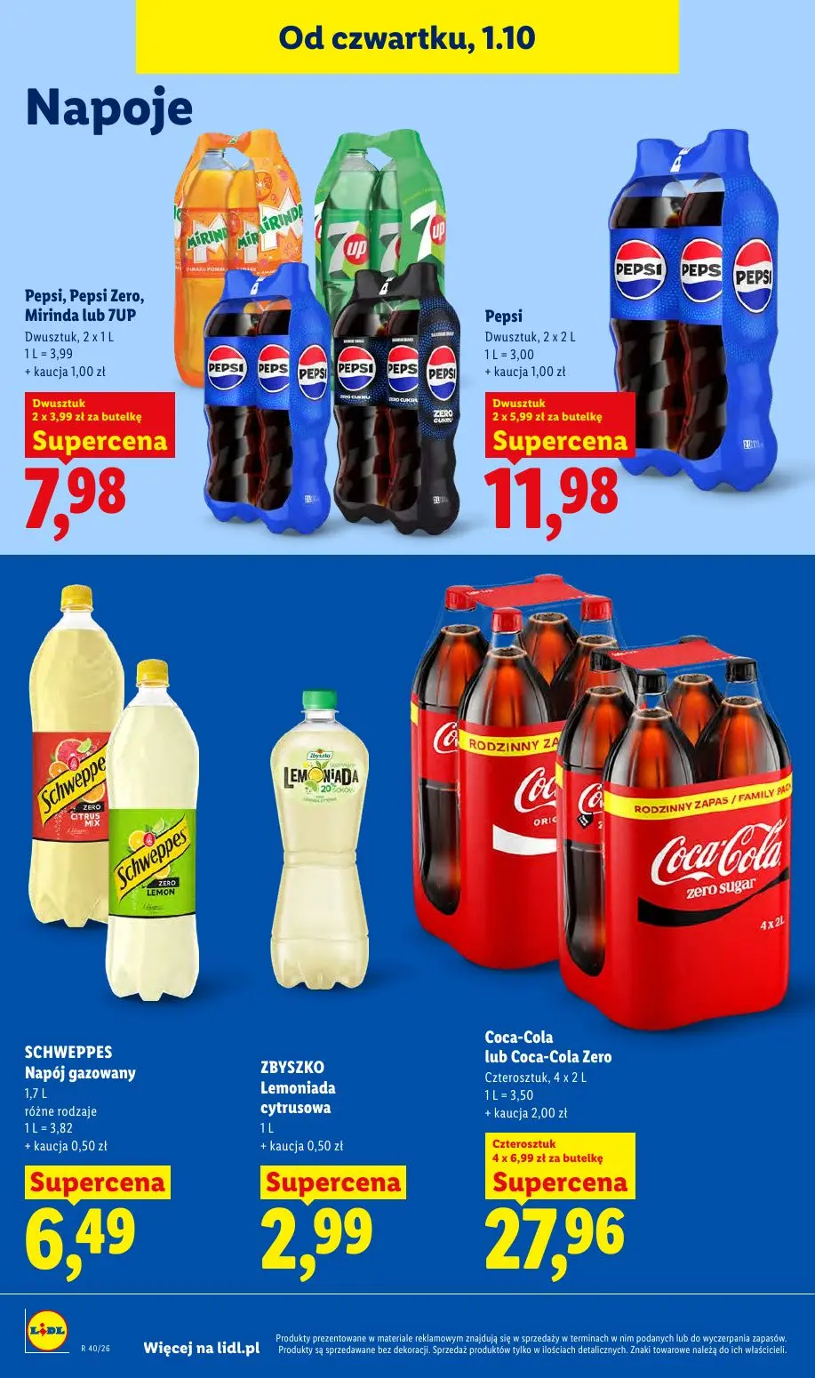 Lidl gazetka, strona 82 z 109 — Pepsi, Pepsi Zero, Mirinda lub 7UP Dwusztuk, Pepsi Dwusztuk, SCHWEPPES Napój gazowany różne …
