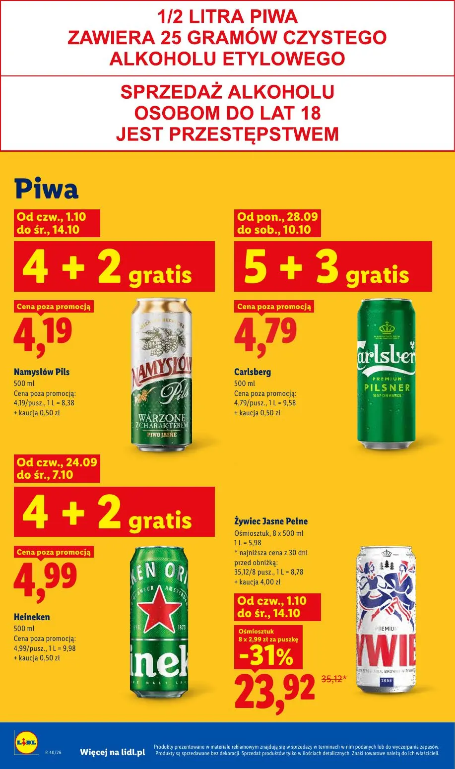 Lidl gazetka, strona 84 z 109 — Żywiec Jasne Pełne, Namysłów Pils, Carlsberg