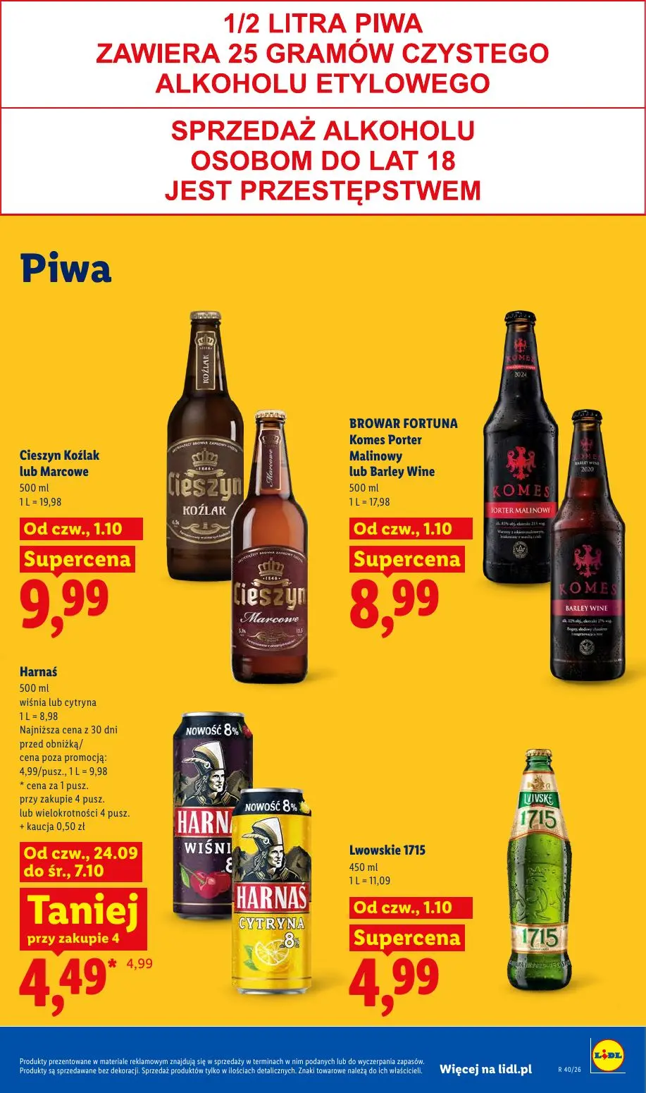 Lidl gazetka, strona 85 z 109 — Harnaś wiśnia lub cytryna, Cieszyn Koźlak lub Marcowe, Komes Porter Malinowy lub Barley Wine