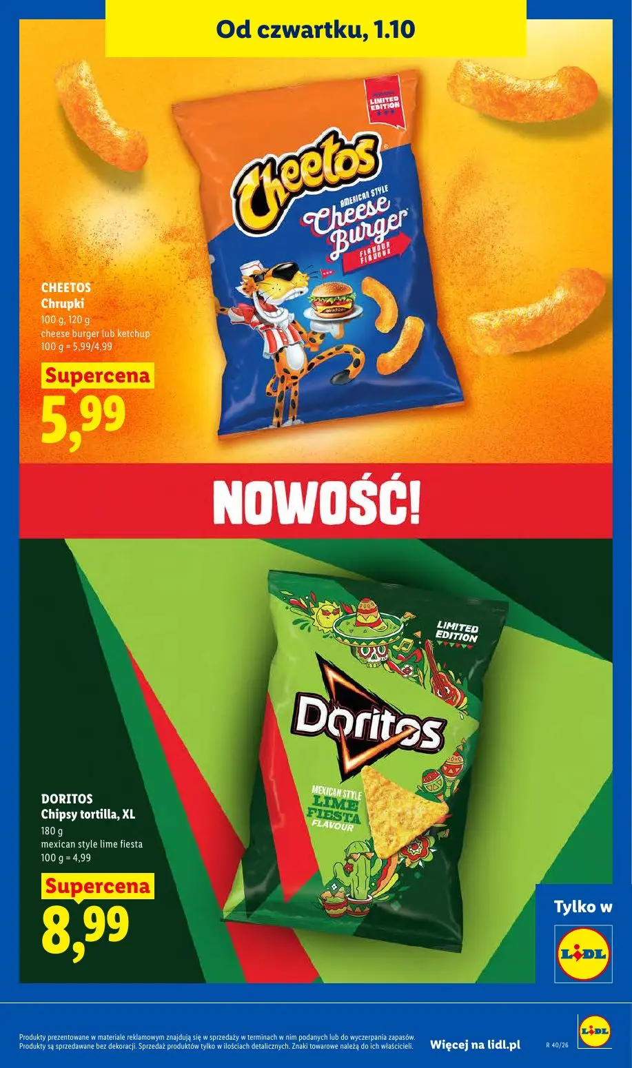 Lidl gazetka, strona 87 z 109 — CHEETOS Chrupki cheese burger lub ketchup, DORITOS Chipsy tortilla, XL mexican style lime fi…