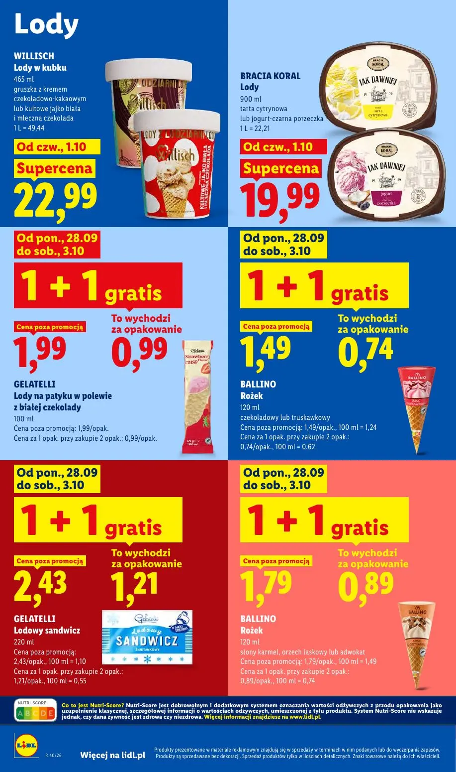Lidl gazetka, strona 88 z 109 — GELATELLI Lodowy sandwicz, GELATELLI Lody na patyku w polewie z białej czekolady, BALLINO Ro…