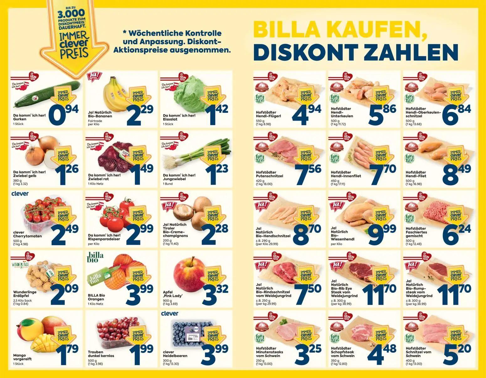 Billa Plus Prospekt, Seite 2 von 8 — Gurken, Jal Natürlich Bio-Bananen Fairtrade, Hofstädter Hendl-Flügerl