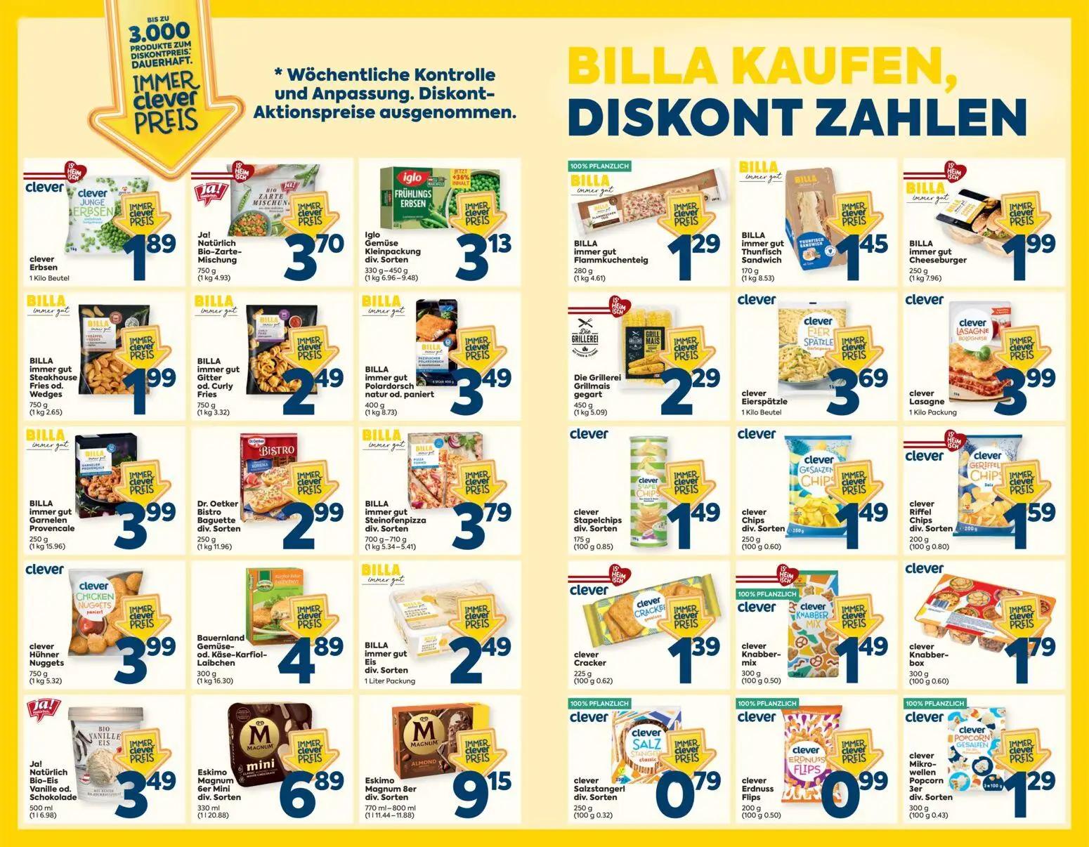 Billa Plus Prospekt, Seite 5 von 8 — clever Erbsen, Ja! Natürlich Bio-Zarte- Mischung, Iglo Gemüse Kleinpackung div. Sorten