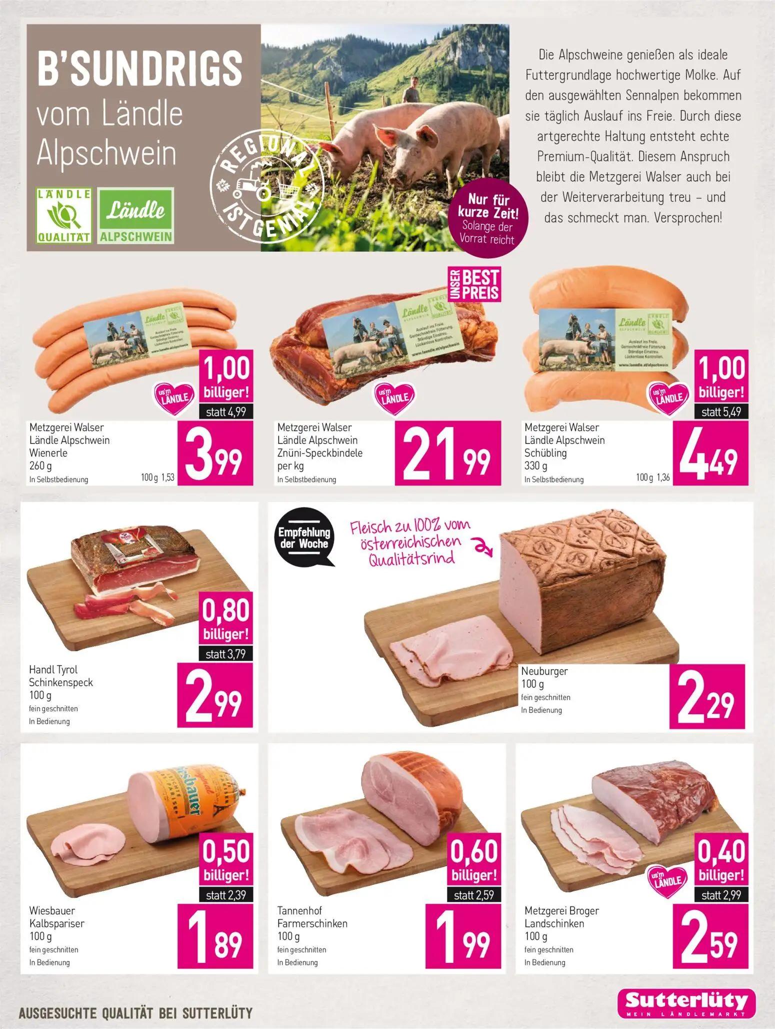 Sutterlüty Prospekt, Seite 5 von 16 — Metzgerei Walser Ländle Alpschwein Wienerle, Metzgerei Walser Ländle Alpschwein Schübl…