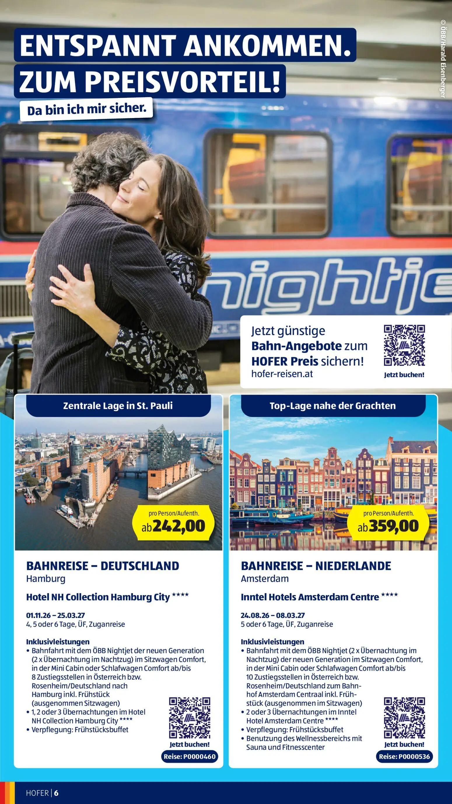 Hofer Prospekt, Seite 6 von 12 — BAHNREISE - DEUTSCHLAND Hamburg Hotel NH Collection Hamburg City, BAHNREISE - NIEDERLANDE A…