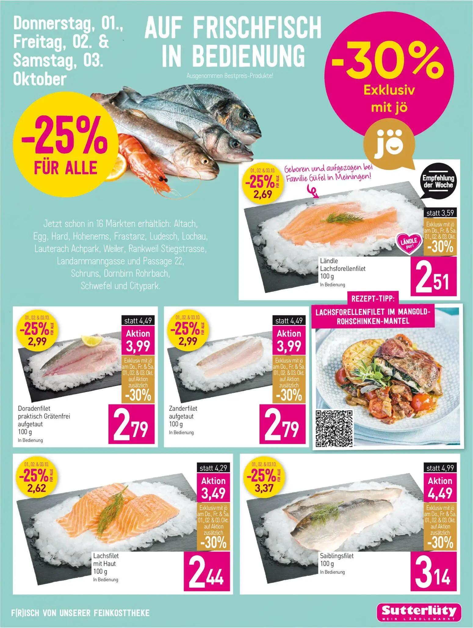 Sutterlüty Prospekt, Seite 7 von 16 — Lachsfilet mit Haut, Saiblingsfilet, Doradenfilet praktisch Grätenfrei aufgetaut