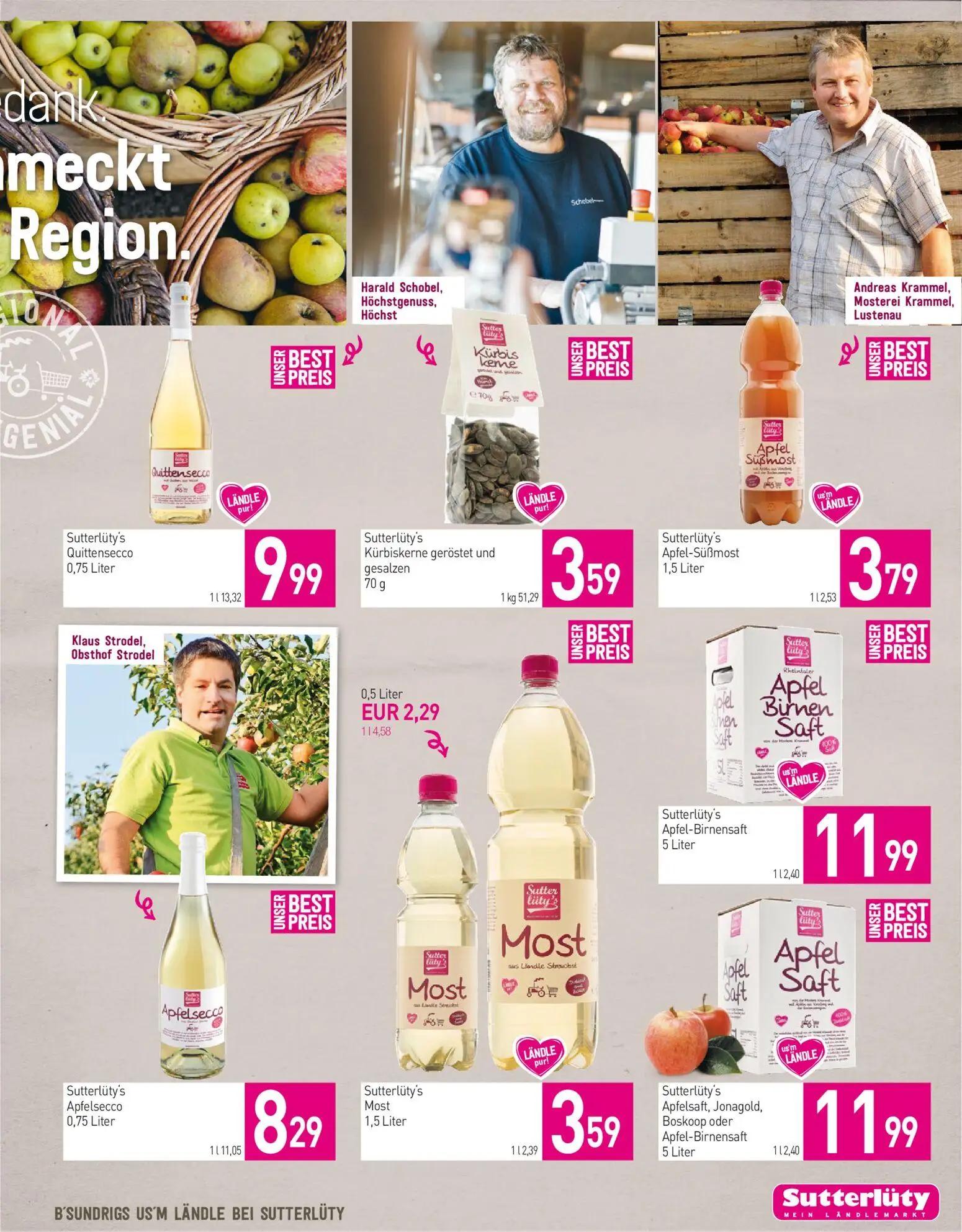 Sutterlüty Prospekt, Seite 9 von 16 — Sutterlüty's Quittensecco, Sutterlüty's Kürbiskerne geröstet und gesalzen, Sutterlüty'…