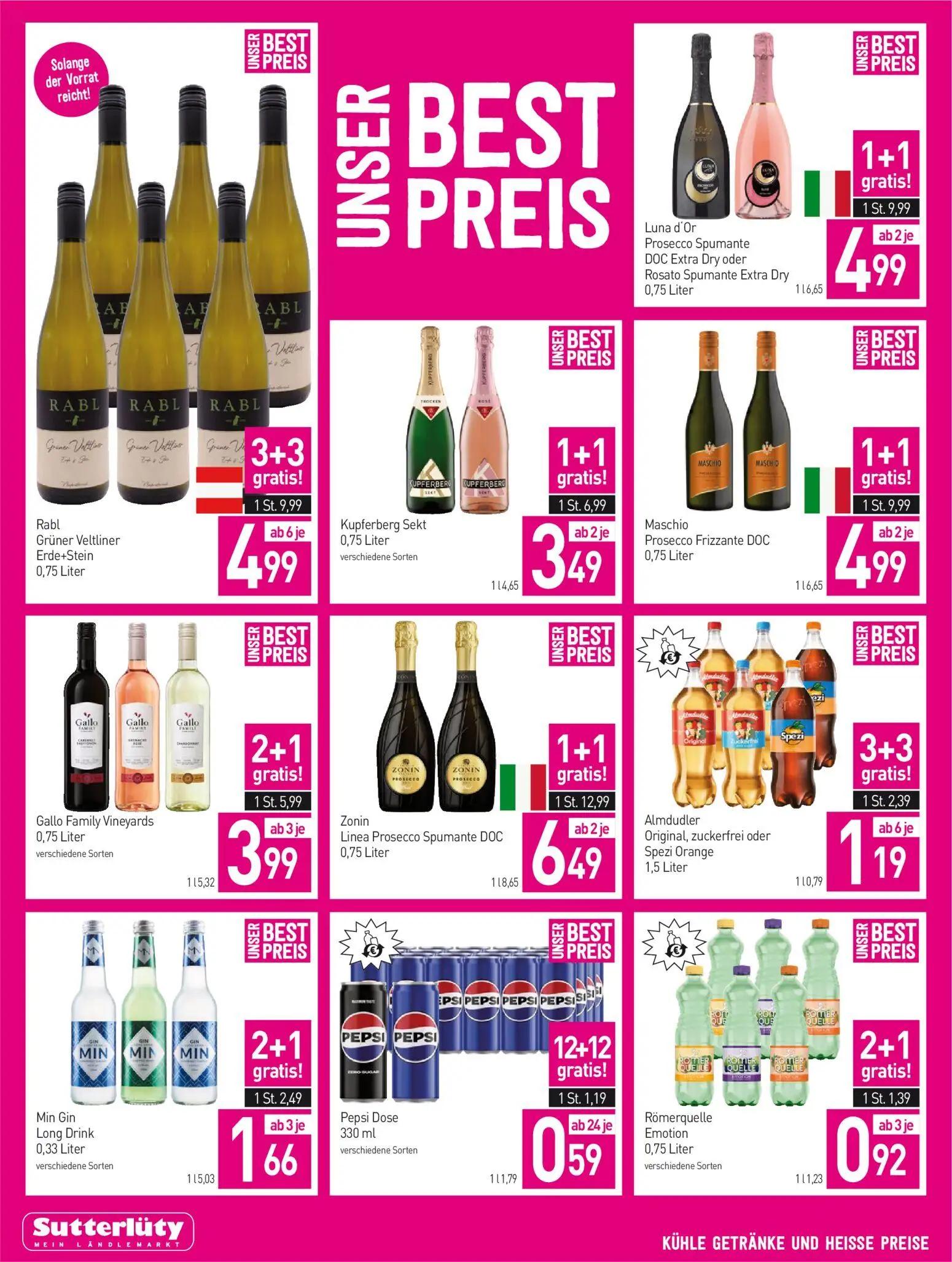 Sutterlüty Prospekt, Seite 10 von 16 — Rabl Grüner Veltliner Erde+Stein, Luna d'Or Prosecco Spumante DOC Extra Dry oder Rosa…