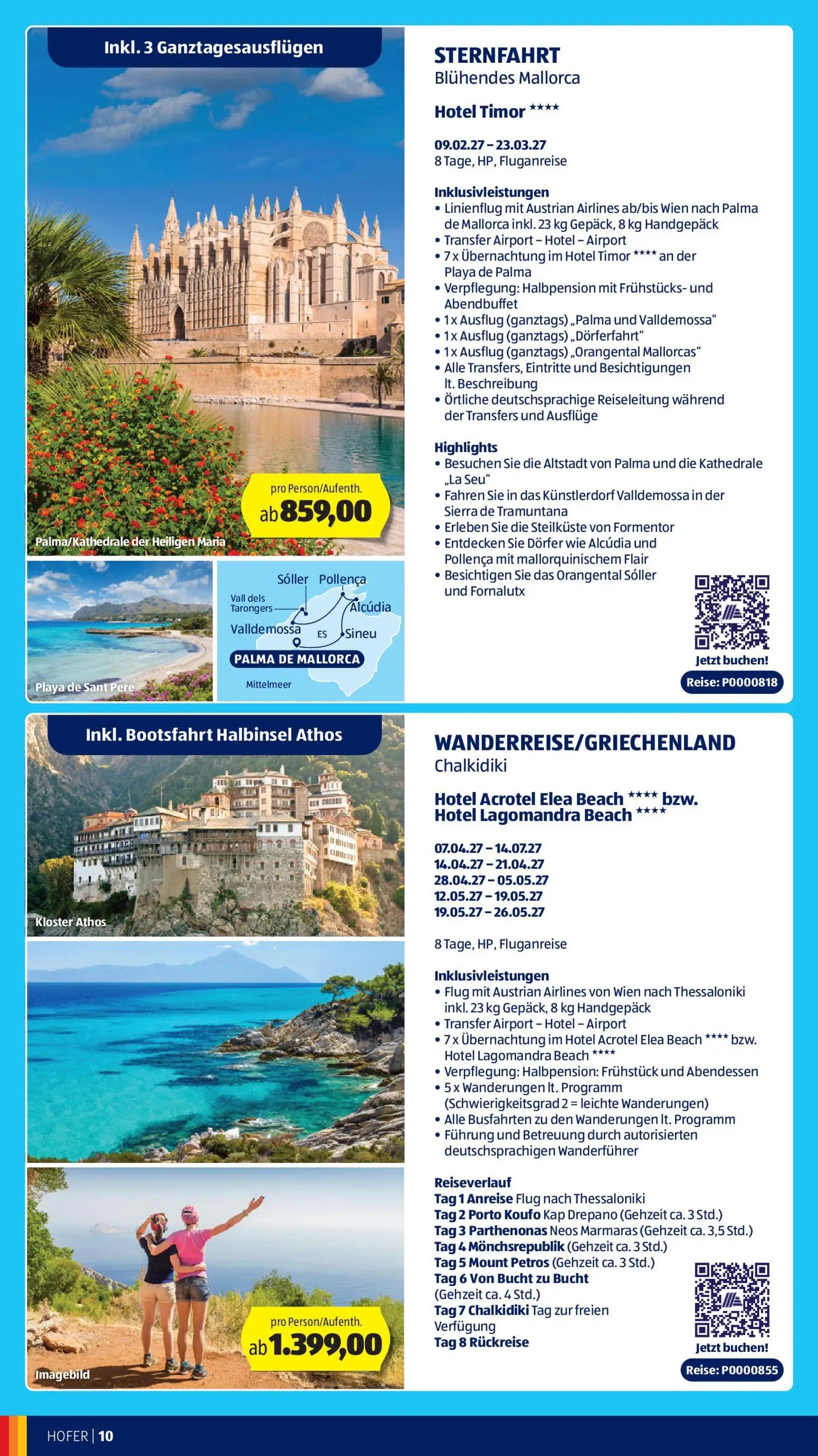 Hofer Prospekt, Seite 10 von 12 — STERNFAHRT Blühendes Mallorca Hotel Timor **** Fluganreise Inkl. 3 Ganztagesausflügen, WAN…