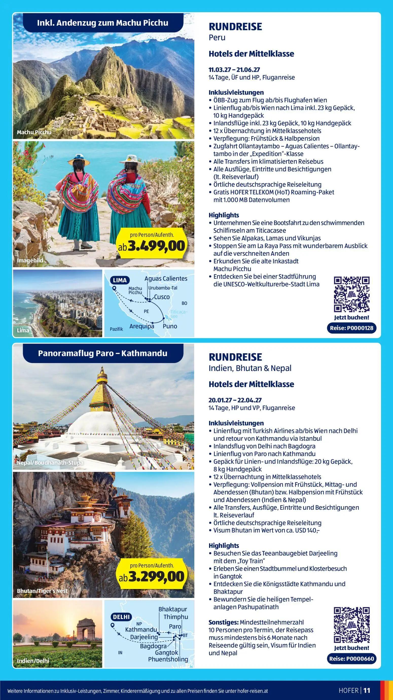Hofer Prospekt, Seite 11 von 12 — RUNDREISE Peru, RUNDREISE Indien, Bhutan & Nepal