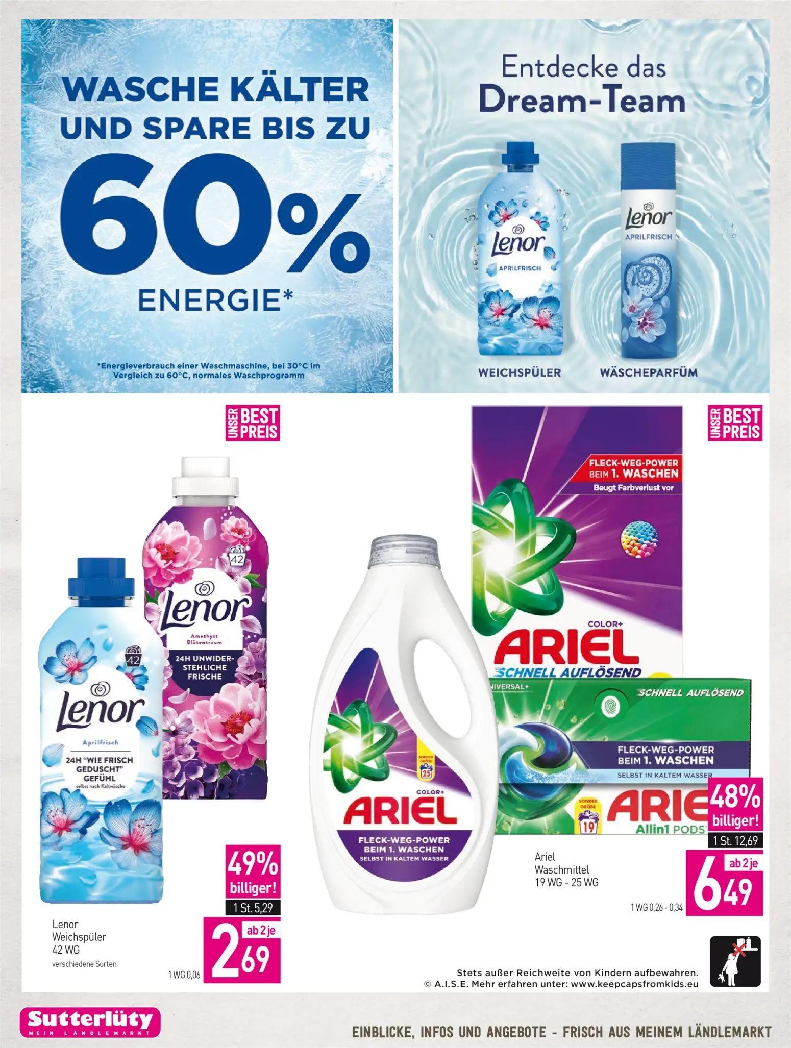 Sutterlüty Prospekt, Seite 14 von 16 — Ariel Allin1 PODS, Lenor Weichspüler, Ariel Waschmittel