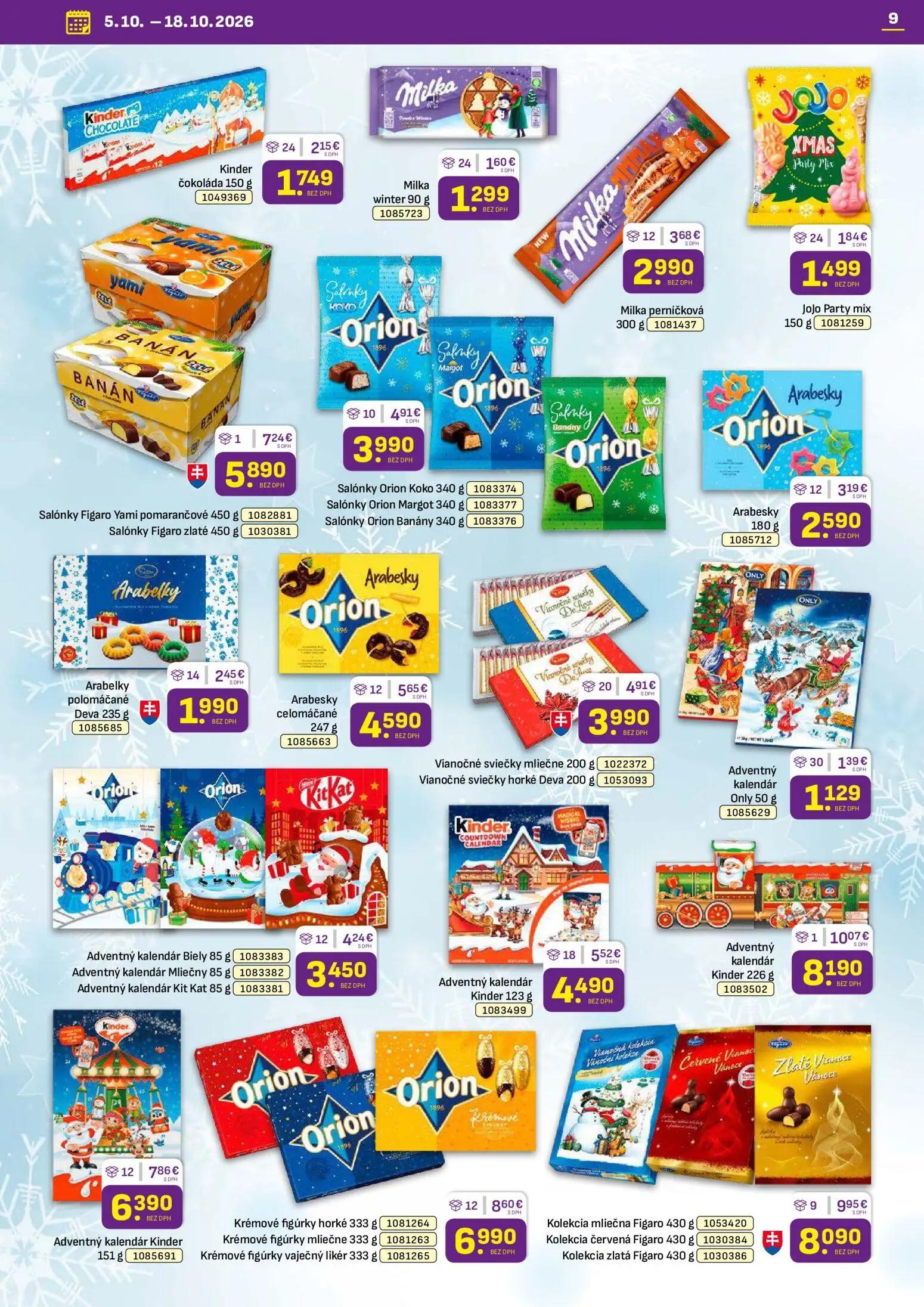 Libex leták, strana 9 z 40 — Adventný kalendár Kinder, Kolekcia mliečna Figaro, Krémové figúrky horké