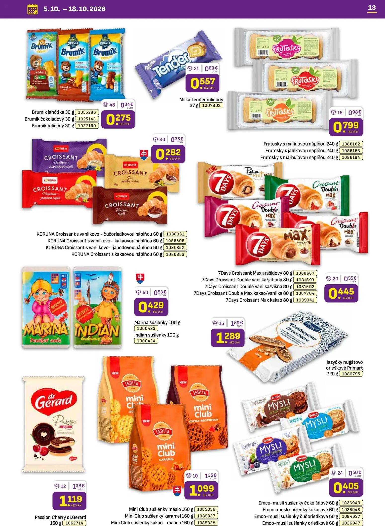 Libex leták, strana 13 z 40 — Jazýčky nugátovo orieškové Primart, Passion Cherry dr.Gerard, Mini Club sušienky maslo