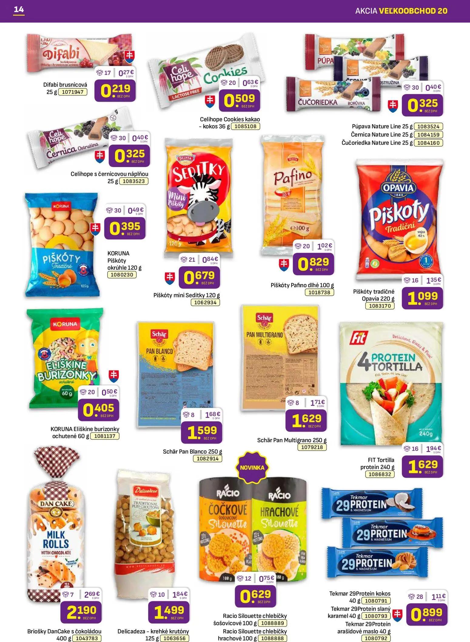 Libex leták, strana 14 z 40 — Difabi brusnicová, Celihope s černicovou náplňou, Celihope Cookies kakao - kokos