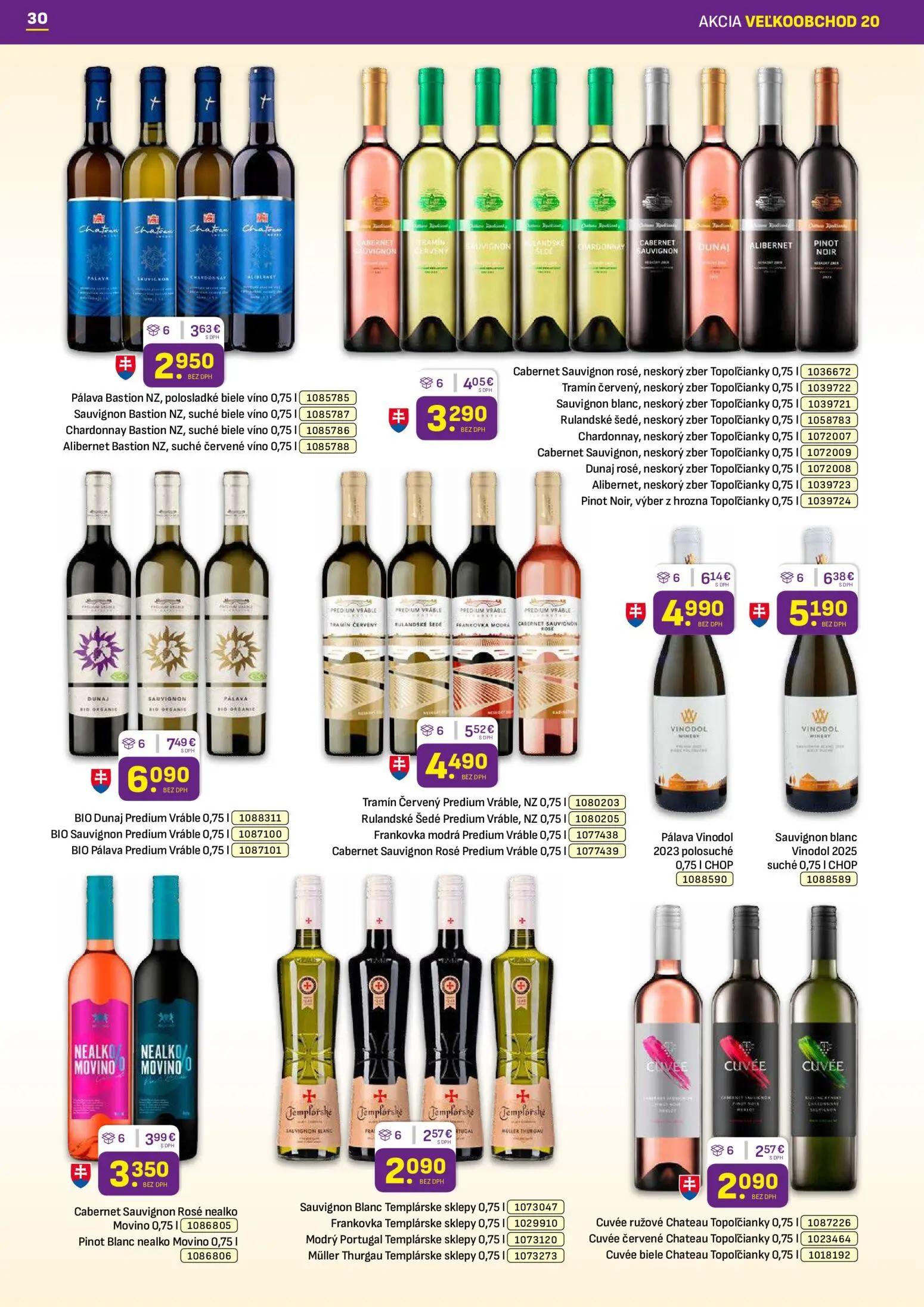 Libex leták, strana 30 z 40 — Pálava Bastion NZ, polosladké biele víno, Sauvignon Bastion NZ, suché biele víno, Chardonnay B…