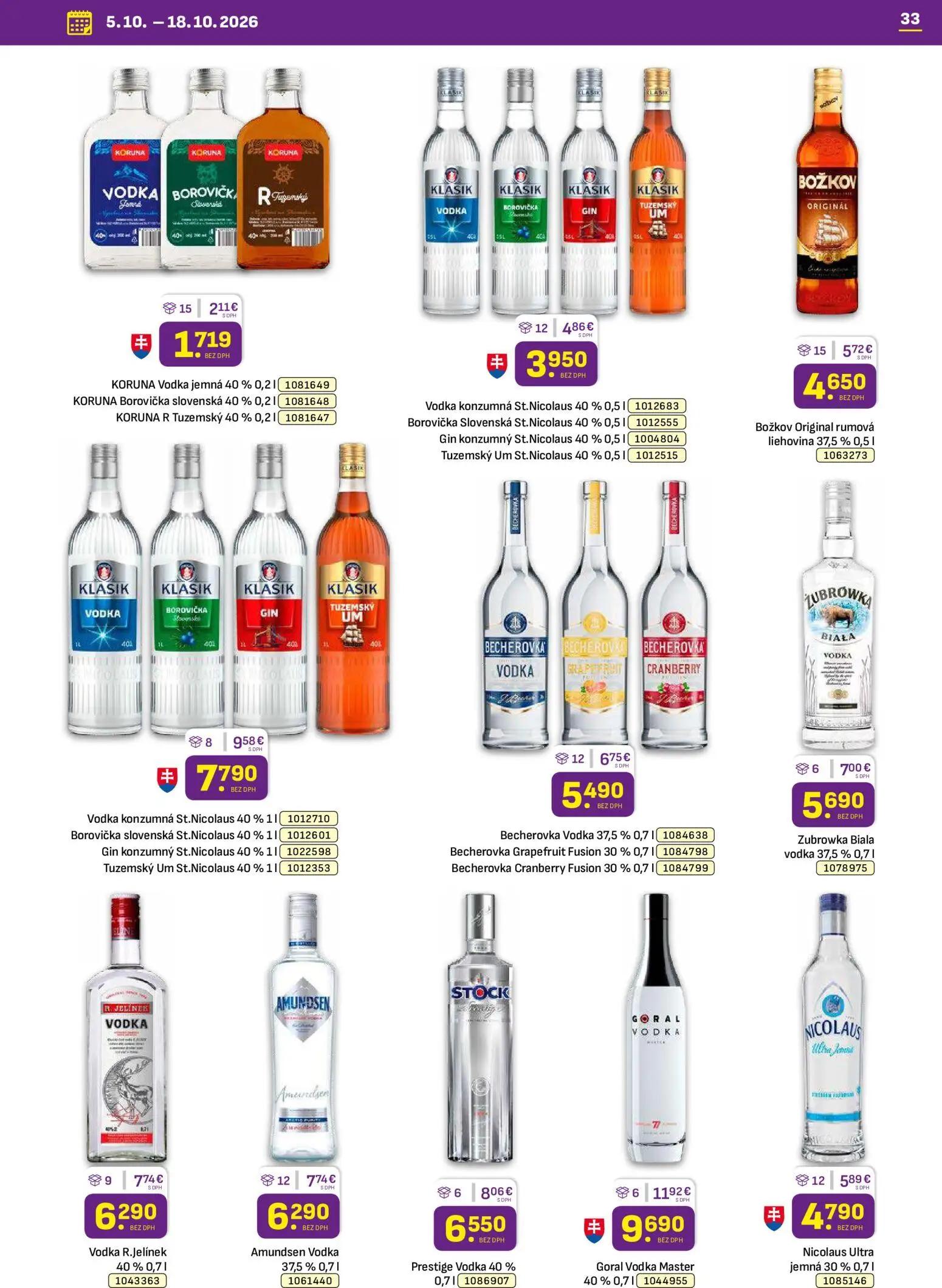 Libex leták, strana 33 z 40 — Goral Vodka Master, Vodka konzumná St. Nicolaus, Borovička slovenská St. Nicolaus