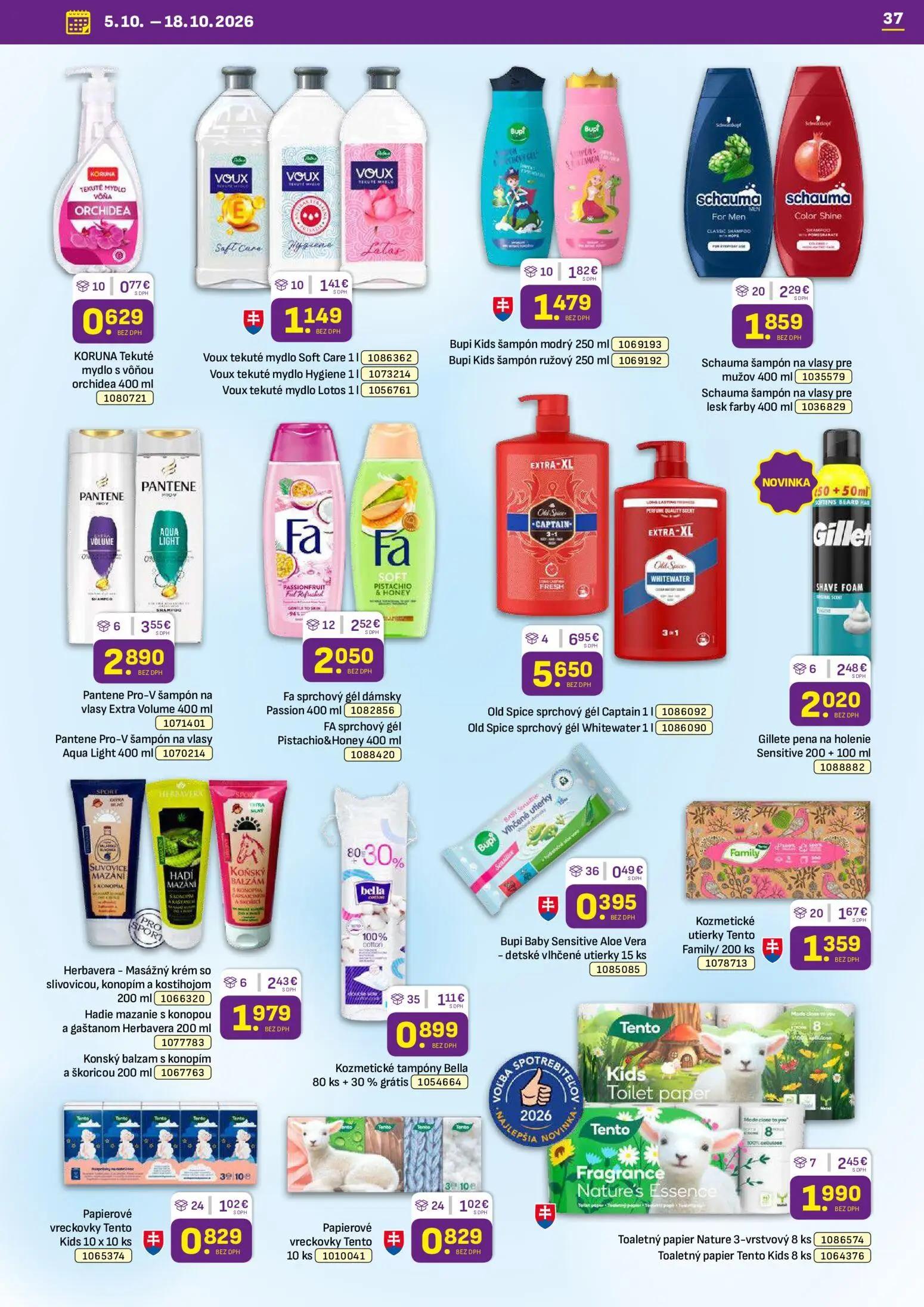 Libex leták, strana 37 z 40 — KORUNA Tekuté mydlo s vôňou orchidea, Voux tekuté mydlo Soft Care, Voux tekuté mydlo Hygiene