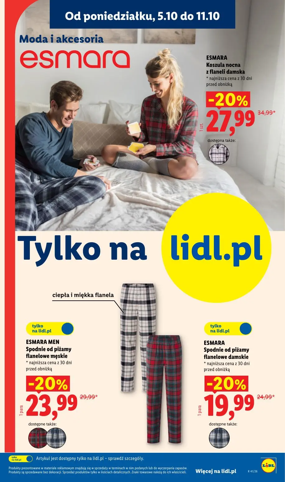 Lidl gazetka, strona 9 z 62 — ESMARA Koszula nocna z flaneli damska, ESMARA MEN Spodnie od piżamy flanelowe męskie, ESMARA S…