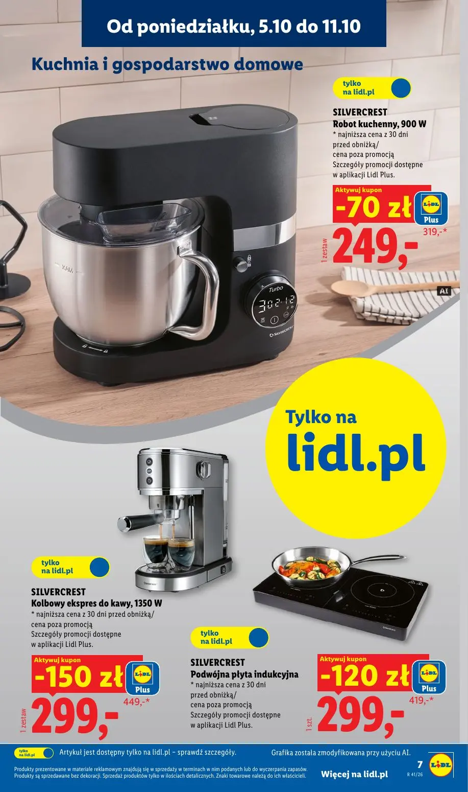 Lidl gazetka, strona 11 z 62 — Kolbowy ekspres do kawy, 1350 W, Podwójna płyta indukcyjna, Robot kuchenny, 900 W