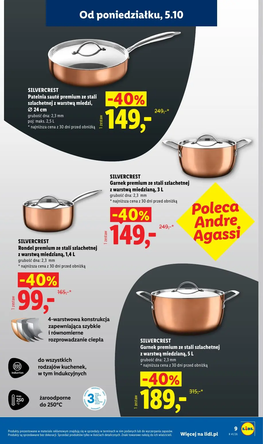 Lidl gazetka, strona 13 z 62 — Garnek premium ze stali szlachetnej z warstwą miedzianą, 5 L, Patelnia sauté premium ze stali…
