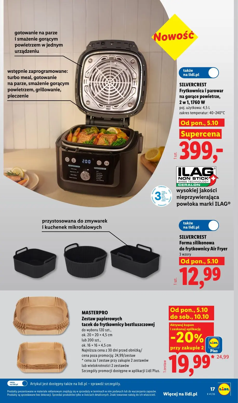 Lidl gazetka, strona 21 z 62 — MASTERPRO Zestaw papierowych tacek do frytkownicy beztłuszczowej, SILVERCREST Frytkownica i p…