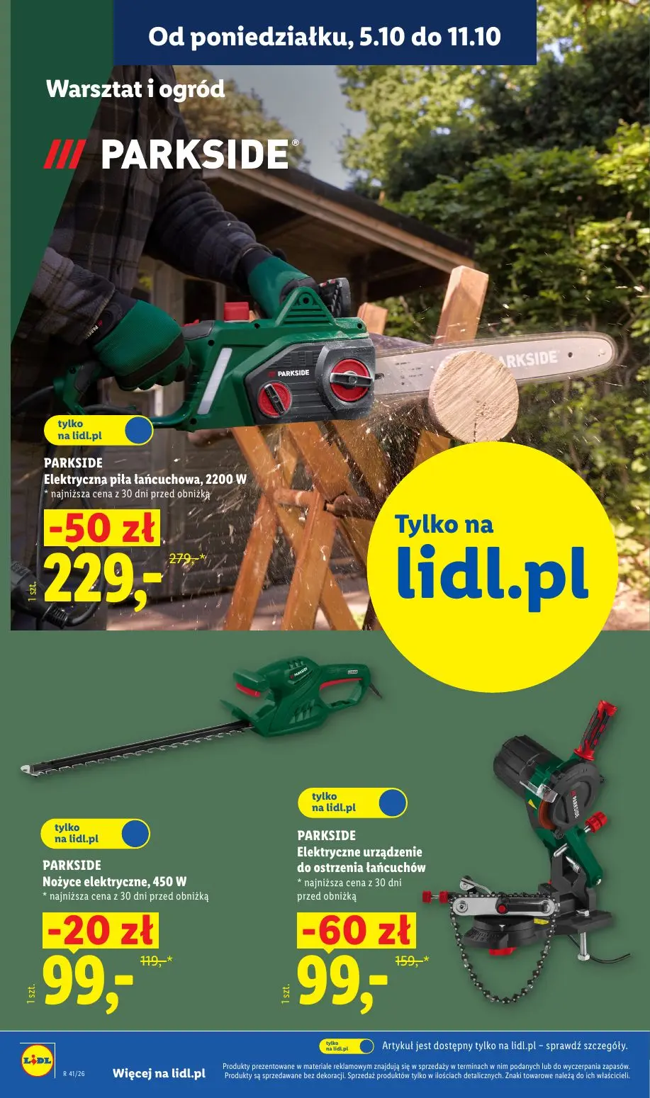 Lidl gazetka, strona 30 z 62 — PARKSIDE Elektryczne urządzenie do ostrzenia łańcuchów, PARKSIDE Elektryczna piła łańcuchowa,…