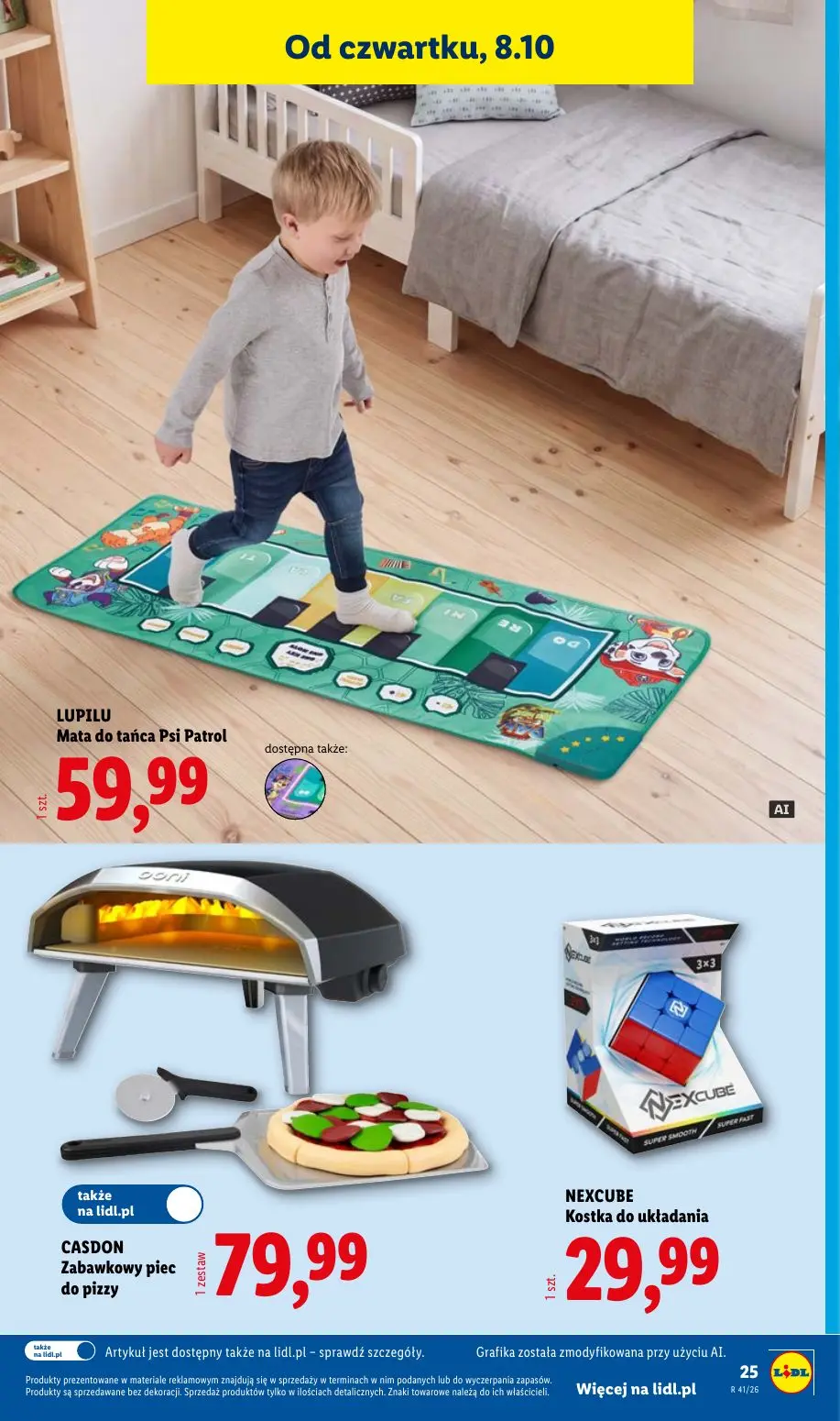 Lidl gazetka, strona 35 z 62 — Mata do tańca Psi Patrol, CASDON Zabawkowy piec do pizzy, NEXCUBE Kostka do układania