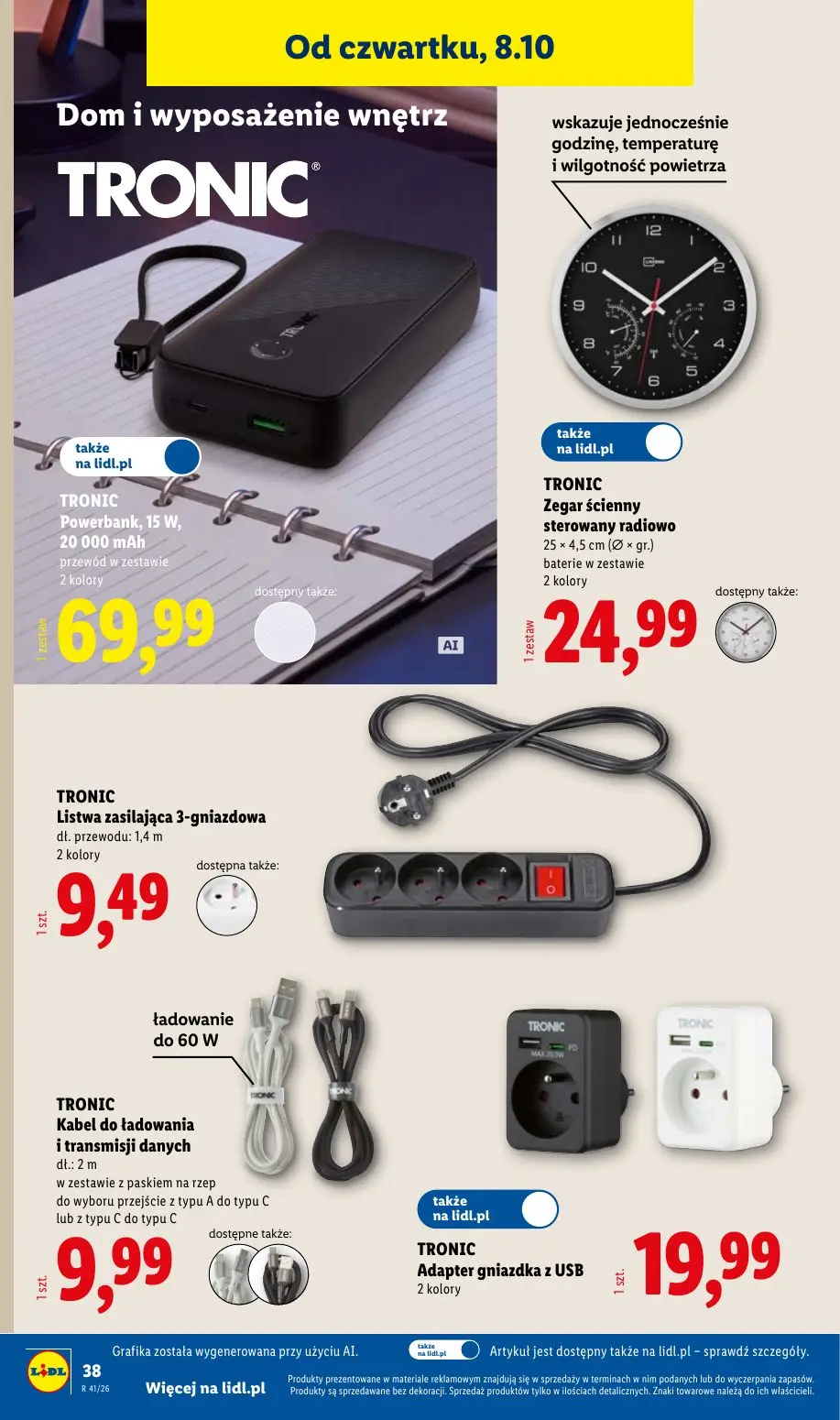 Lidl gazetka, strona 48 z 62 — Powerbank, 15 W, 20 000 mAh, Zegar ścienny sterowany radiowo, Listwa zasilająca 3-gniazdowa