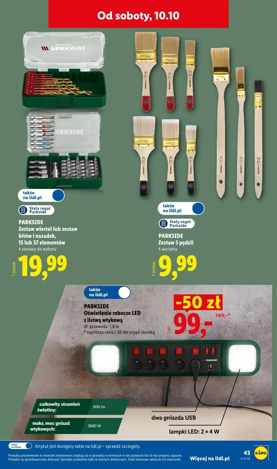 Lidl gazetka, strona 53 z 62 — PARKSIDE Oświetlenie robocze LED z listwą wtykową, PARKSIDE Zestaw wierteł lub zestaw bitów i…
