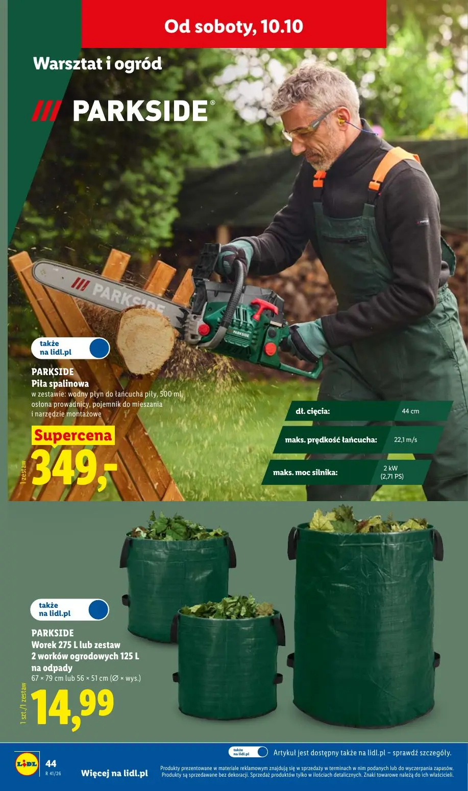 Lidl gazetka, strona 54 z 62 — Piła spalinowa, Worek 275 L lub zestaw 2 worków ogrodowych 125 L na odpady