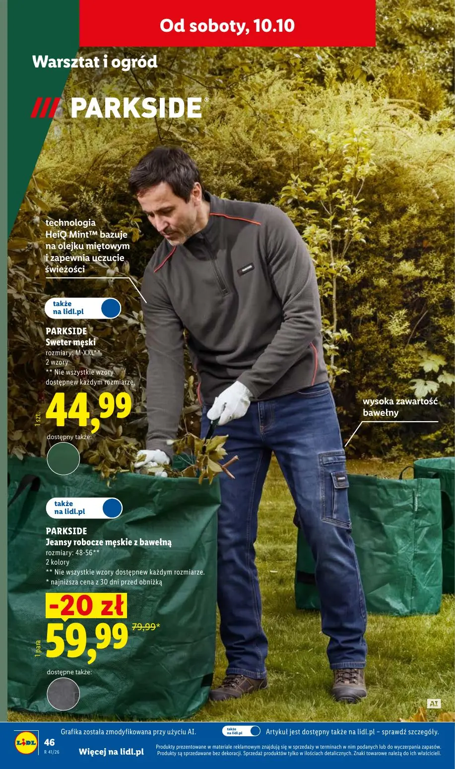 Lidl gazetka, strona 56 z 62 — PARKSIDE Jeansy robocze męskie z bawełną, PARKSIDE Sweter męski