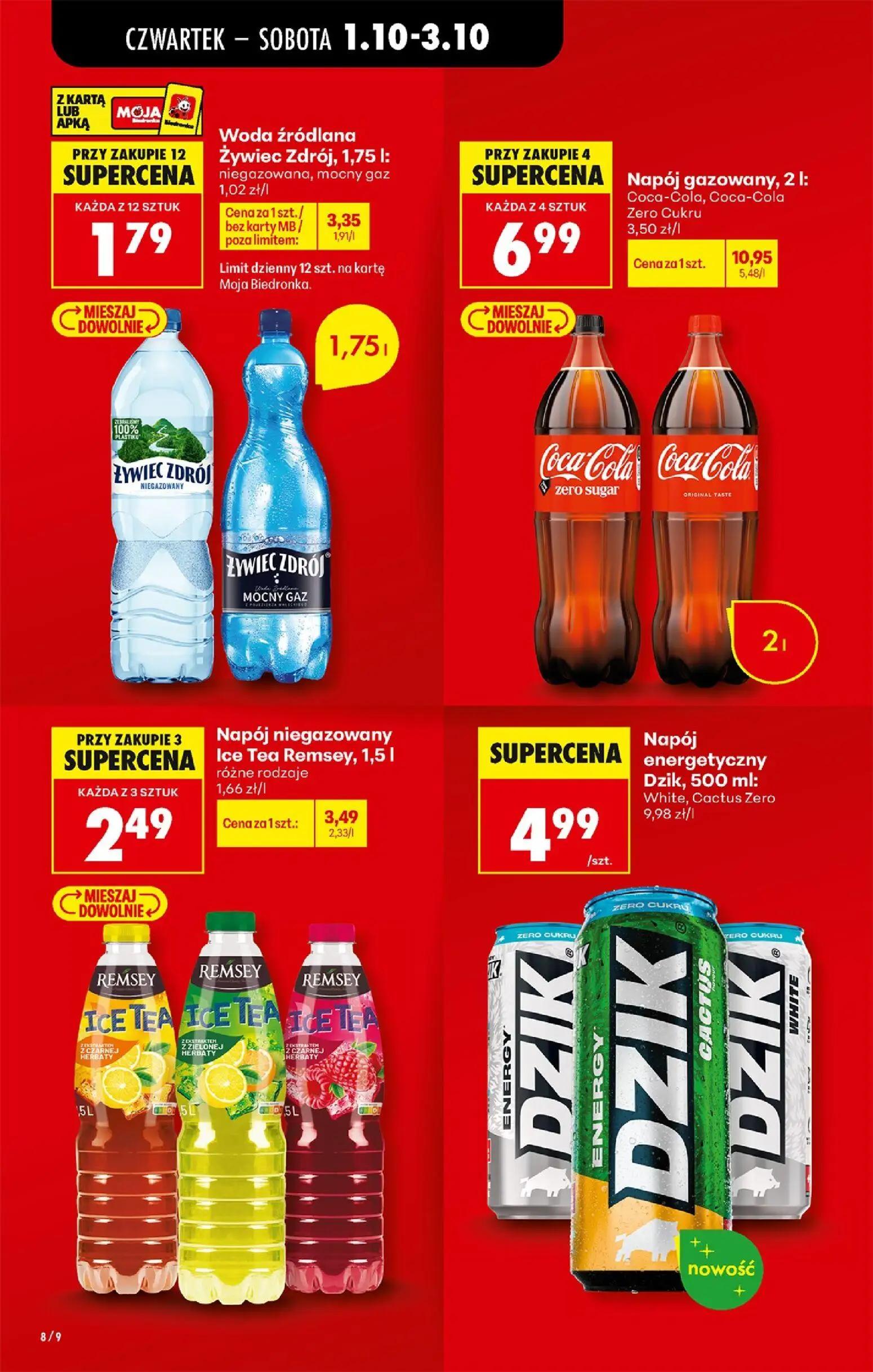 Biedronka gazetka, strona 8 z 94 — Napój gazowany Coca-Cola, Coca-Cola Zero Cukru, Woda źródlana Żywiec Zdrój, niegazowana, …