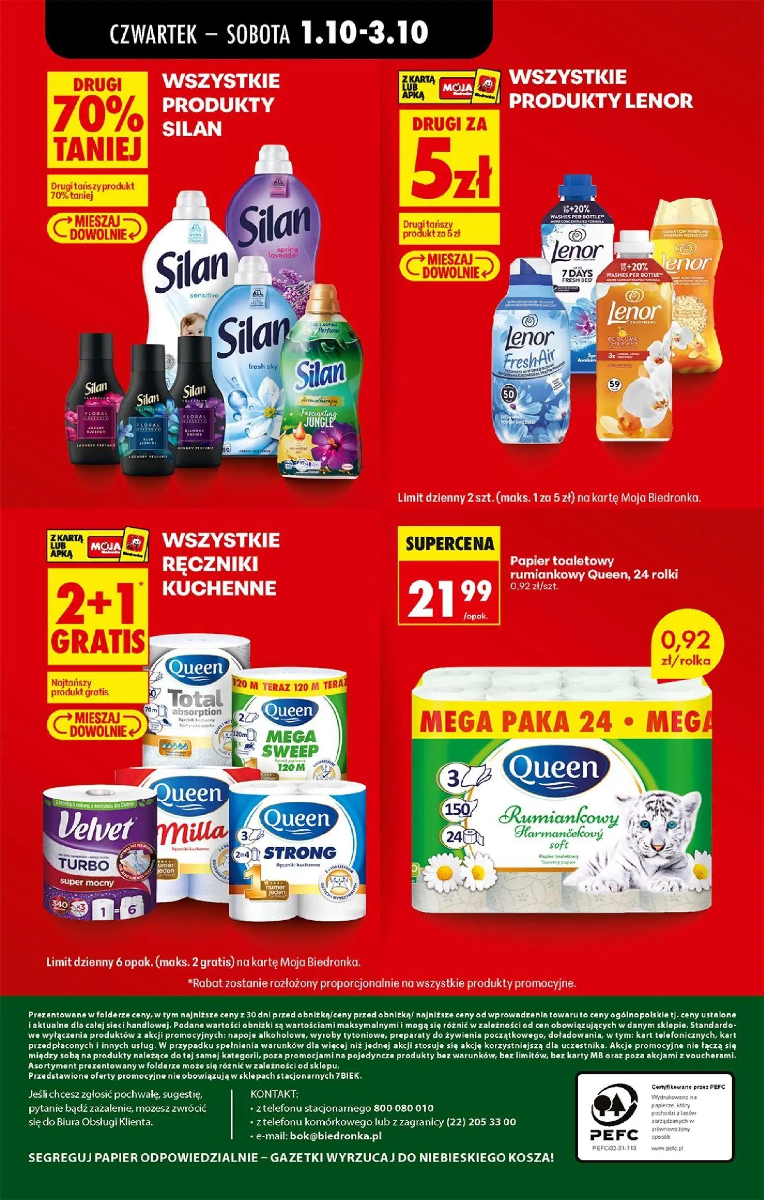 Biedronka gazetka, strona 15 z 94 — WSZYSTKIE PRODUKTY LENOR, Papier toaletowy rumiankowy Queen, 24 rolki