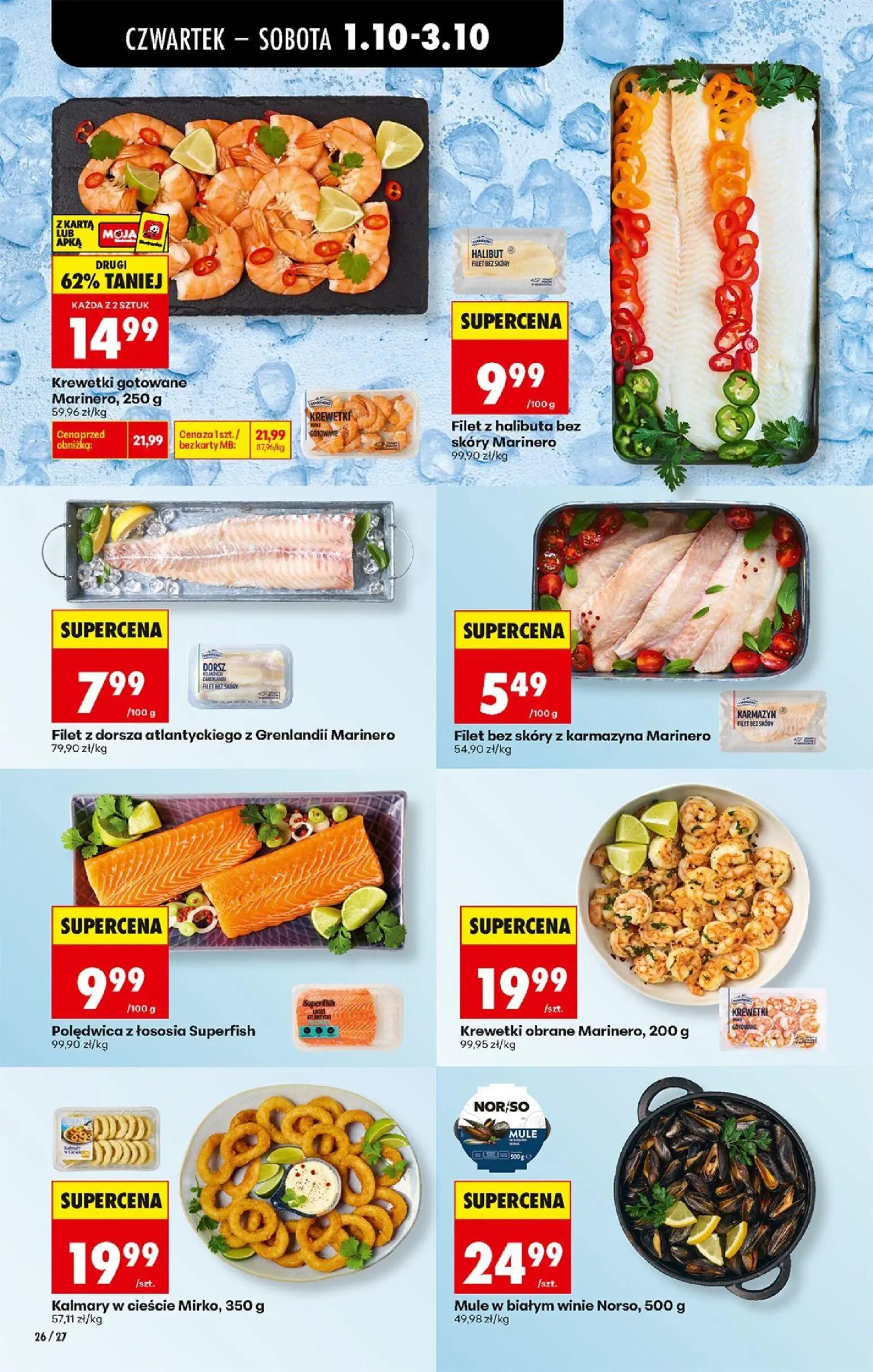 Biedronka gazetka, strona 32 z 94 — Krewetki gotowano Marinero, 250 g, Filet z halibuta bez skóry Marinero, Filet z dorsza a…