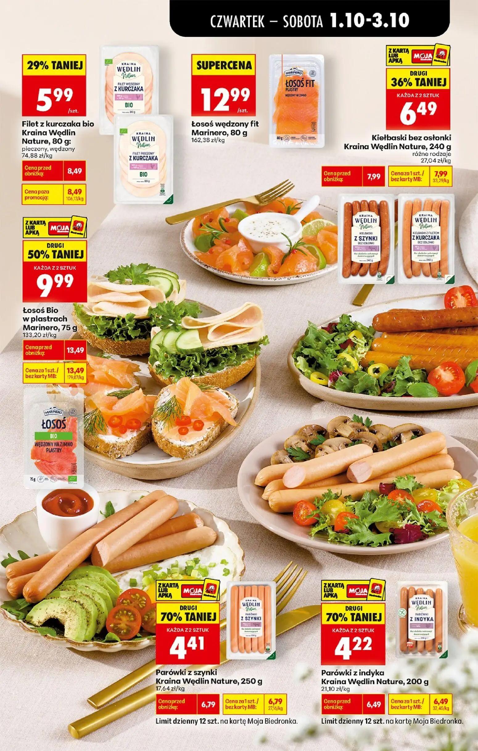 Biedronka gazetka, strona 49 z 94 — Łosoś Bio w plastrach Marinero, Filet z kurczaka bio Kraina Wędlin Nature, pieczony, węd…