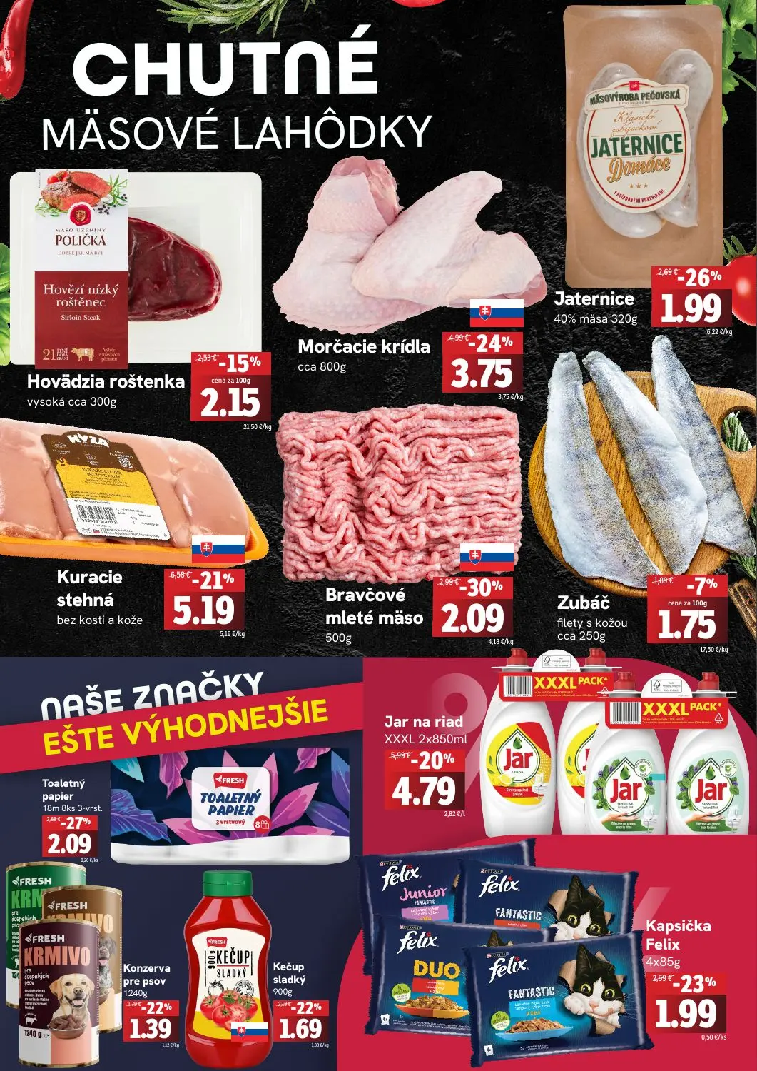 Fresh leták, strana 2 z 4 — Kuracie stehná, Morčacie krídla, Jar na riad