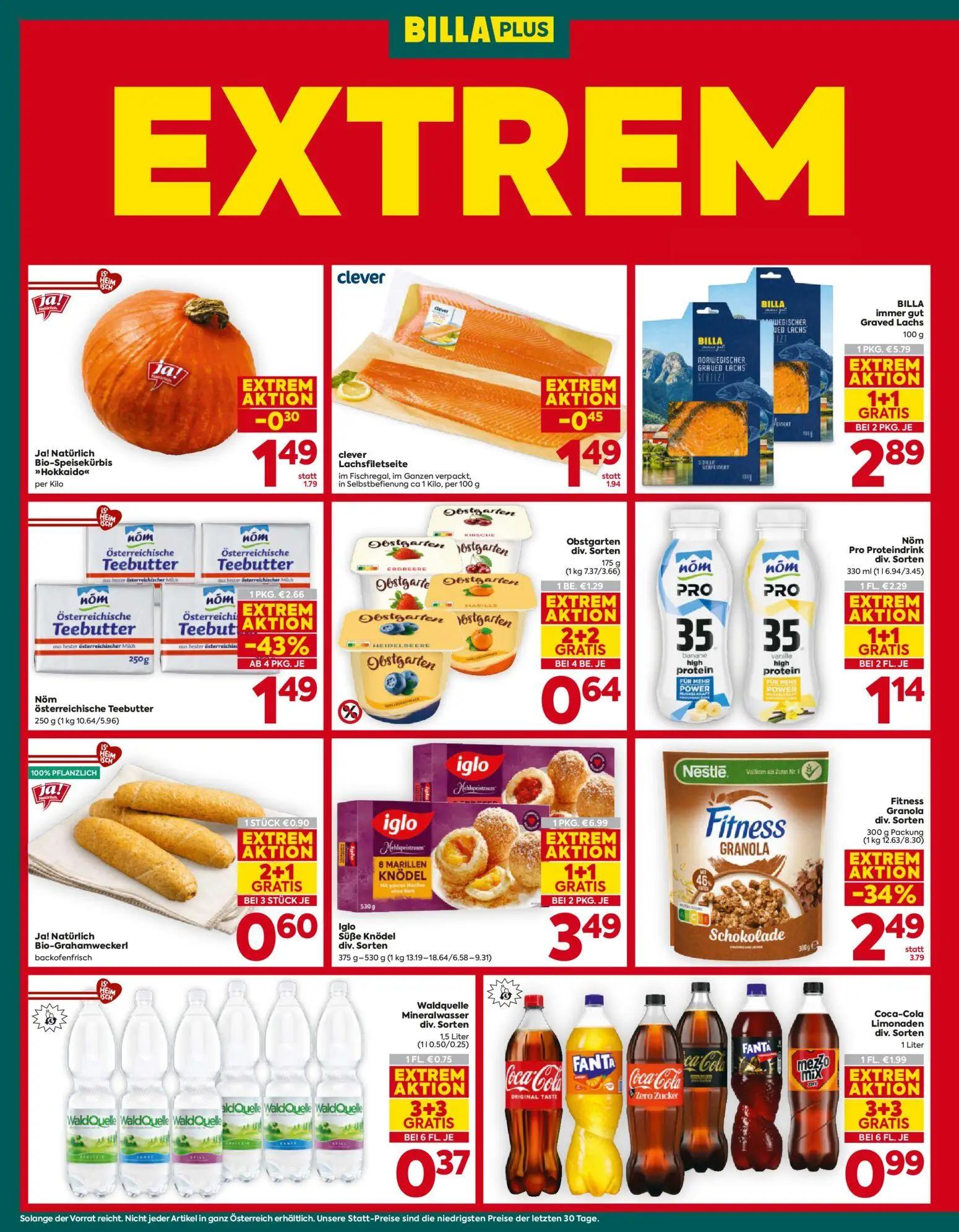Billa Plus Prospekt, Seite 4 von 16 — Iglo Süße Knödel div. Sorten, BILLA immer gut Graved Lachs, Fitness Granola div. Sorten